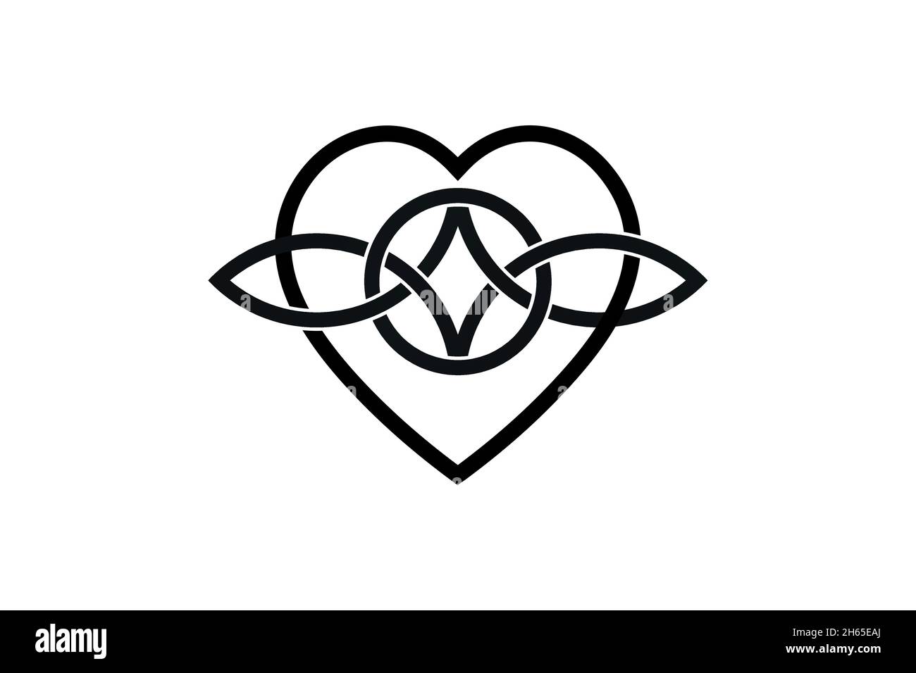 Keltischer Liebesknoten, verflochene Herzform, Symbol-Knoten der ewigen Liebe. Logo Symbol Valentines Konzept, schwarz Vektor Tattoo isoliert weißen Hintergrund Stock Vektor