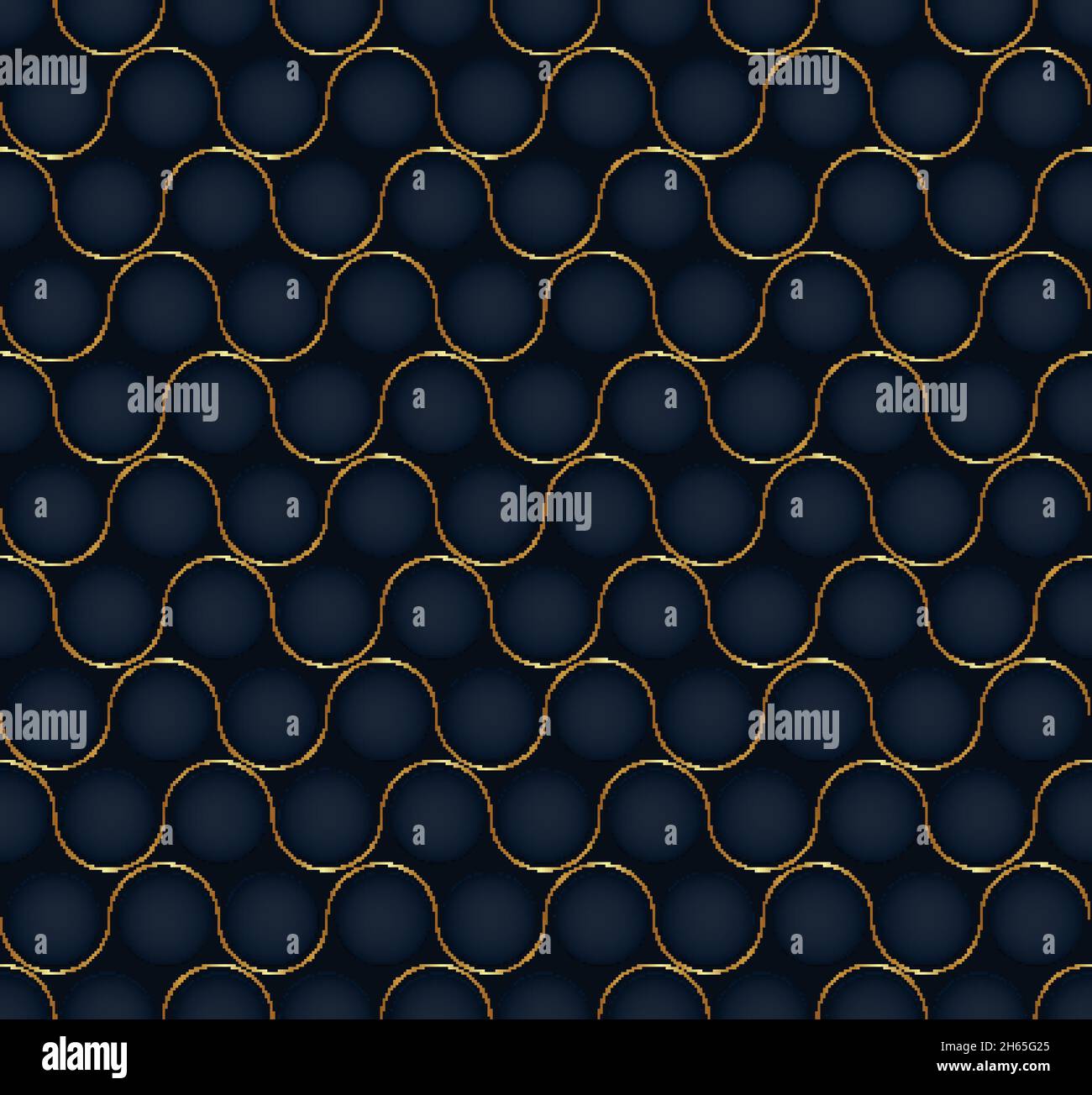 3D dunkelblau runde Form mit goldenen Wellenlinien nahtlose Muster auf schwarzem Hintergrund Luxus-Stil. Vektorgrafik Stock Vektor