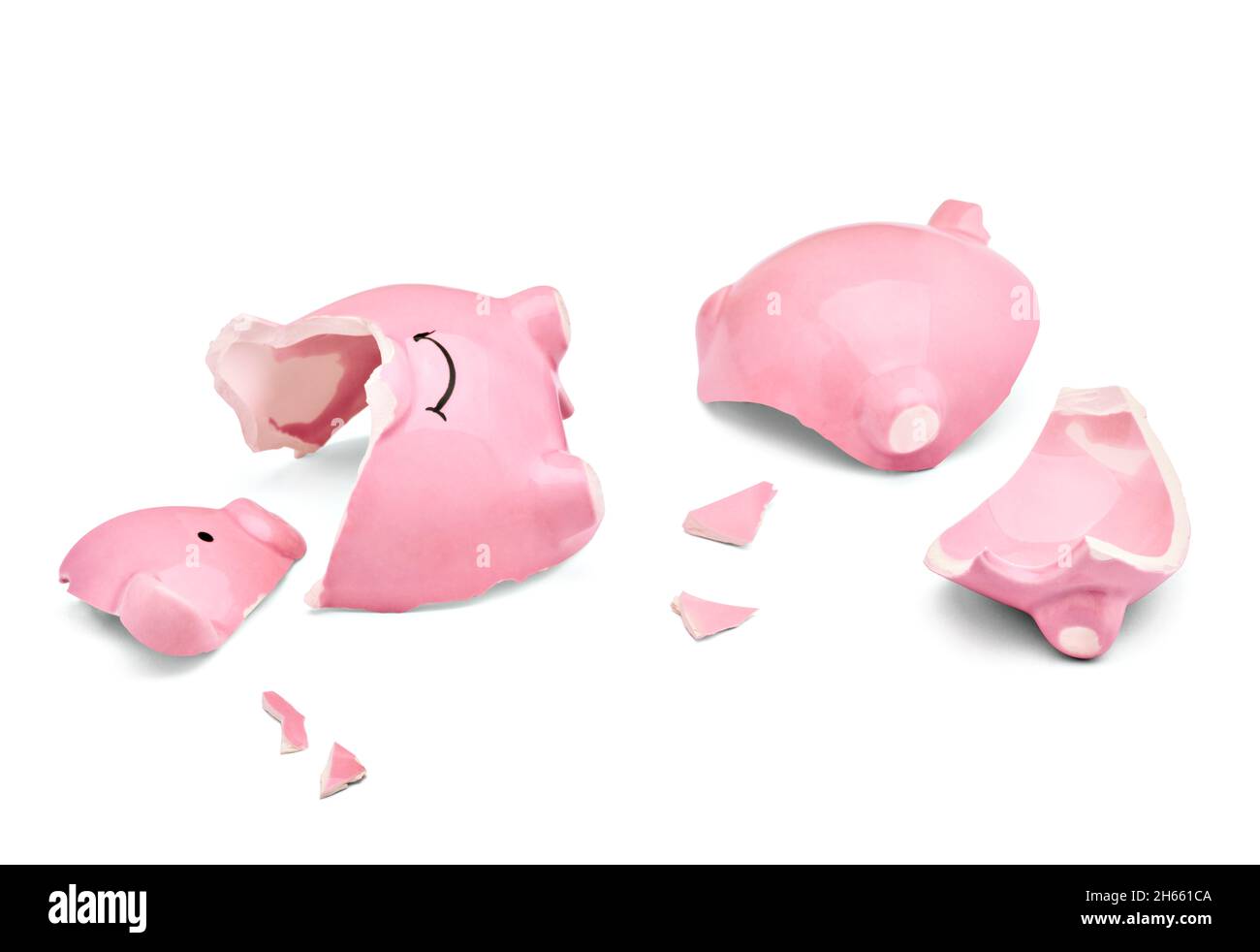 Münzen finanzieren Geld sparen Sparschwein Geschäft Investitionen Banken Sparschwein gebrochene Armut Rezession Stockfoto