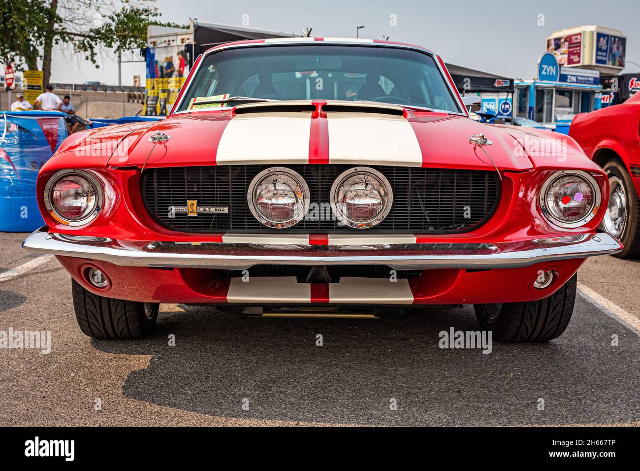 Reno, NV - 6. August 2021: 1967 Shelby Cobra GT500 Fastback Coupé auf einer lokalen Automobilmesse. Stockfoto