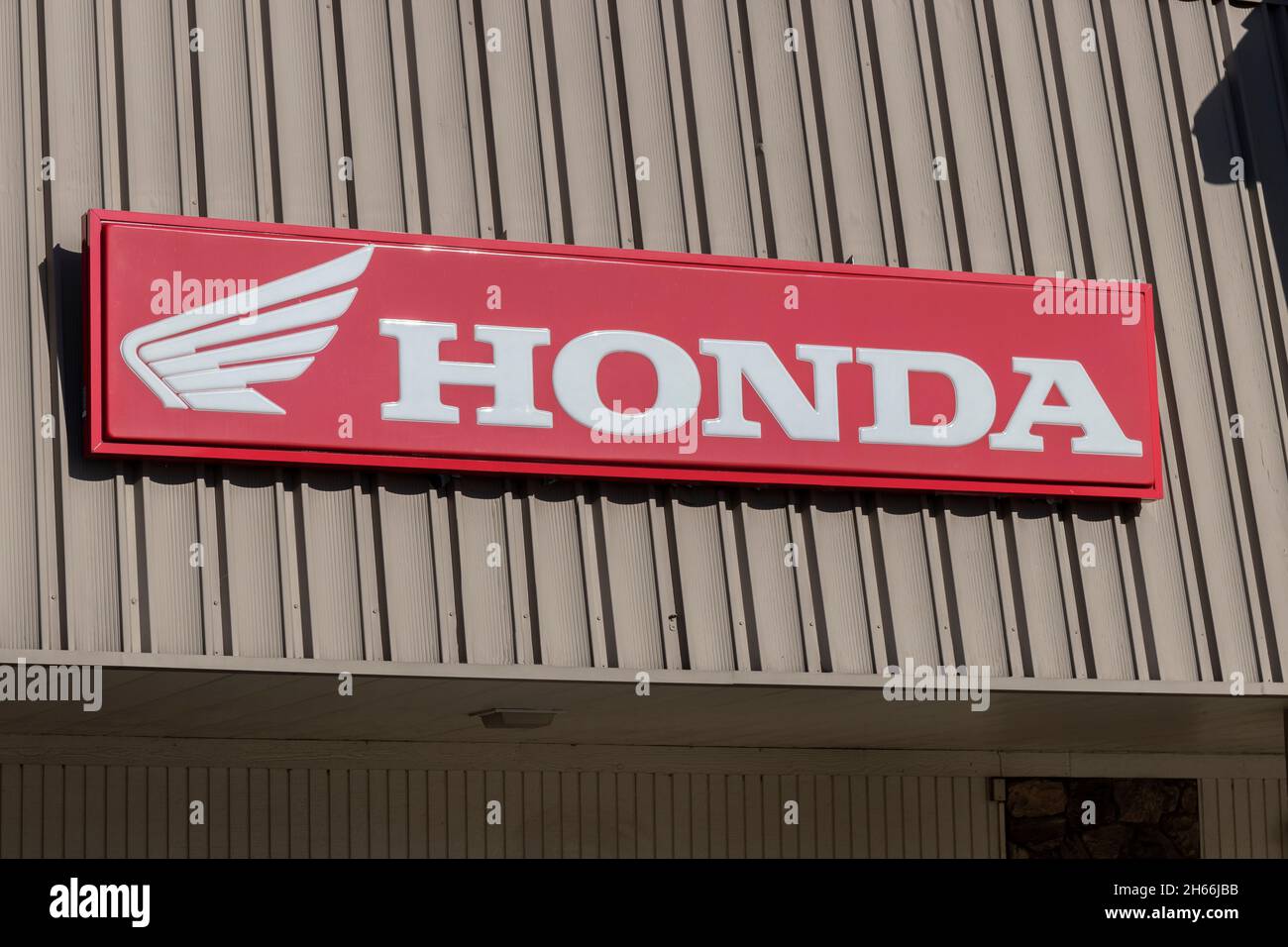 Ft. Wayne - ca. November 2021: Honda Motorrad Logo. Honda ist der größte Motorradhersteller in Japan und liefert Motorräder an Th Stockfoto