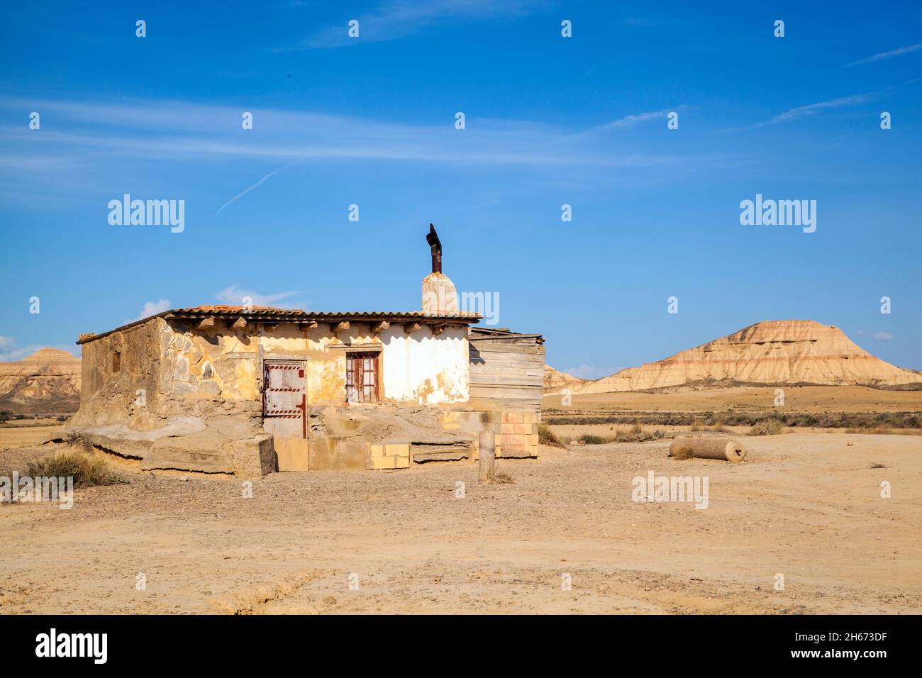 Bardenas Reales ist ein spanischer UNESCO-Naturpark mit einer Mondlandschaft aus dem Jahr 42,500 hectares.in in der Region Navarra im Norden Spaniens Stockfoto