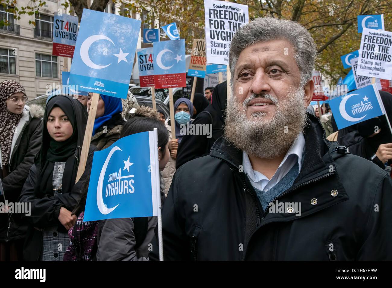 Muslime protestieren vor der chinesischen Botschaft gegen den Völkermord an den Uiguren - London 13-11-202 Stockfoto