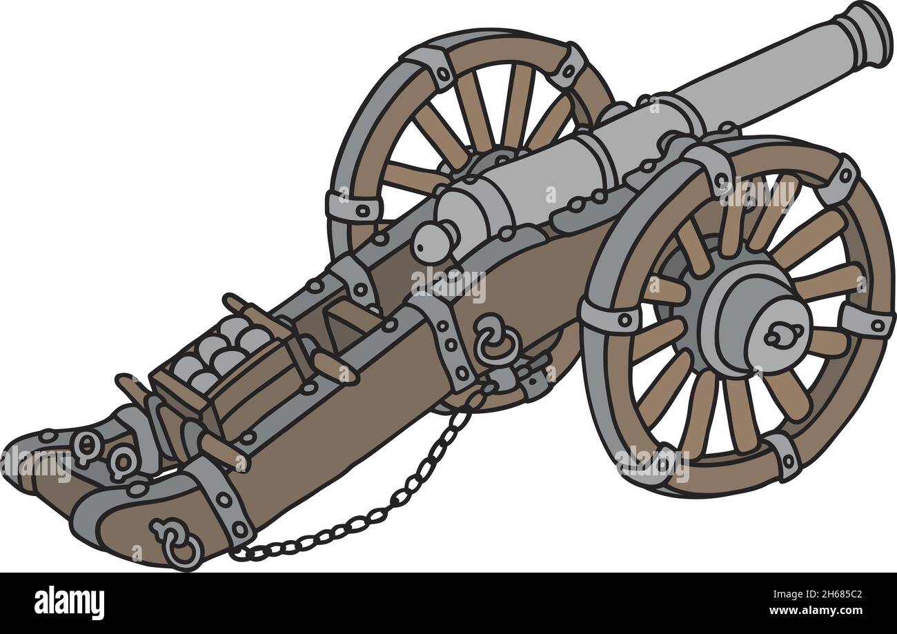 Die vektorisierte Handzeichnung einer historischen Kanone Stock Vektor