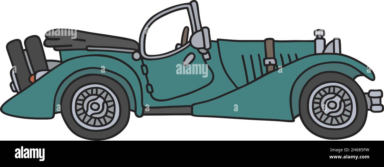 Die vektorisierte Handzeichnung eines Vintage Green Cabriolets Stock Vektor