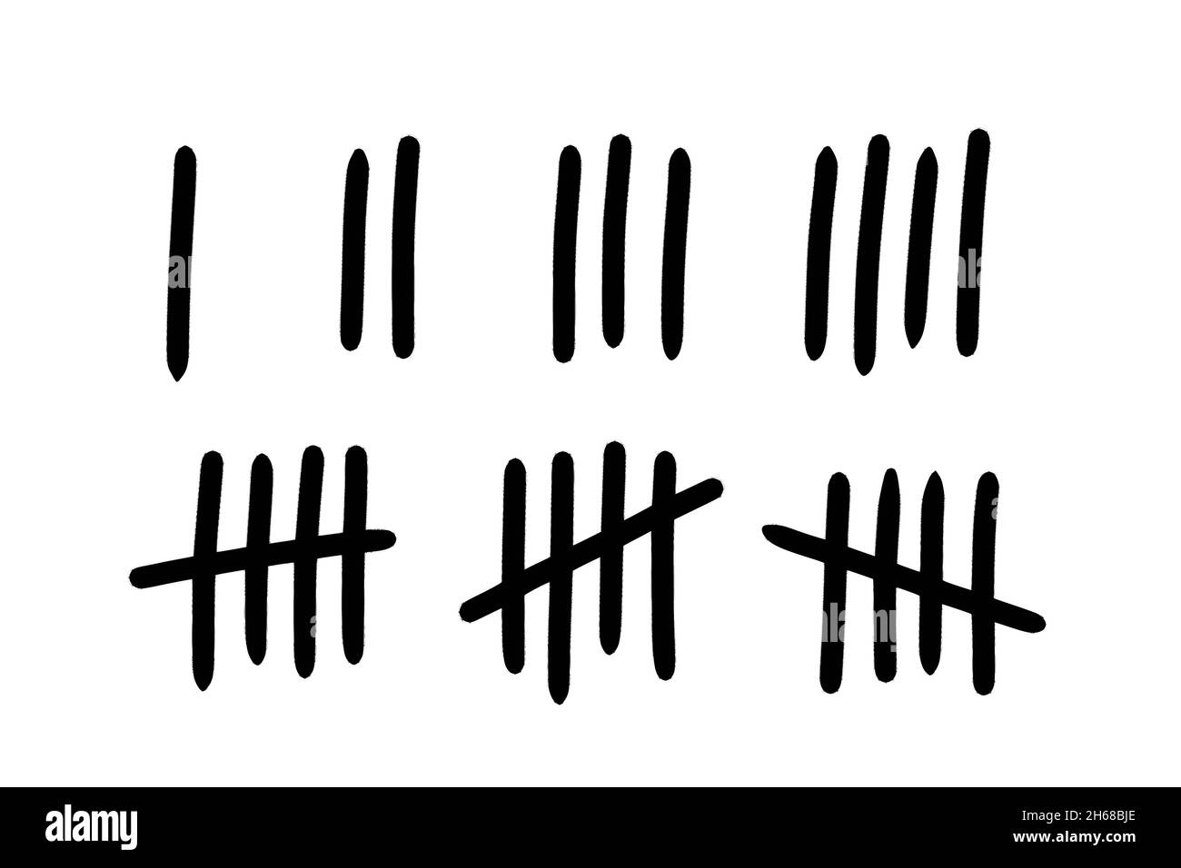 Markieren Sie die Zahlenreihen an der Wand. Handgezeichnete Stöcke zum Zählen der Zeit im Gefängnis. Vektorgrafik Design-Set. Stock Vektor