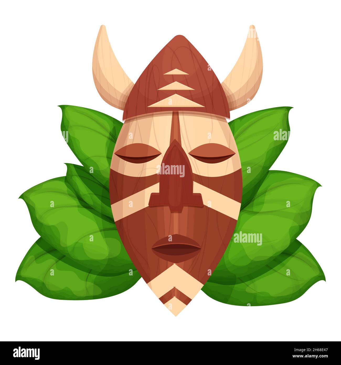 Tiki-Maske aus Holz, hawaianisches Symbol im Cartoon-Stil, strukturiert und detailliert isoliert auf weißem Hintergrund Vektorgrafik. Totem, ethnische Dekoration. Furchteinflößender gott, Idol. Vektorgrafik Stock Vektor