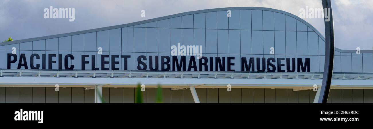 Waikiki, Honolulu, Hawaii - 31. Oktober 2021 - Pacific Fleet Submarine Museum Schild. Stockfoto