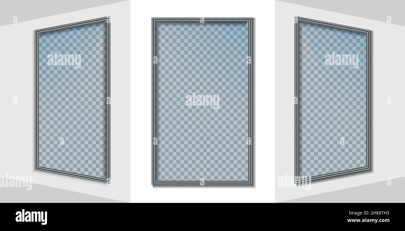 Rahmen an einer weißen Wand. Fenster. Realistische Perspektive. EPS 10 Stock Vektor