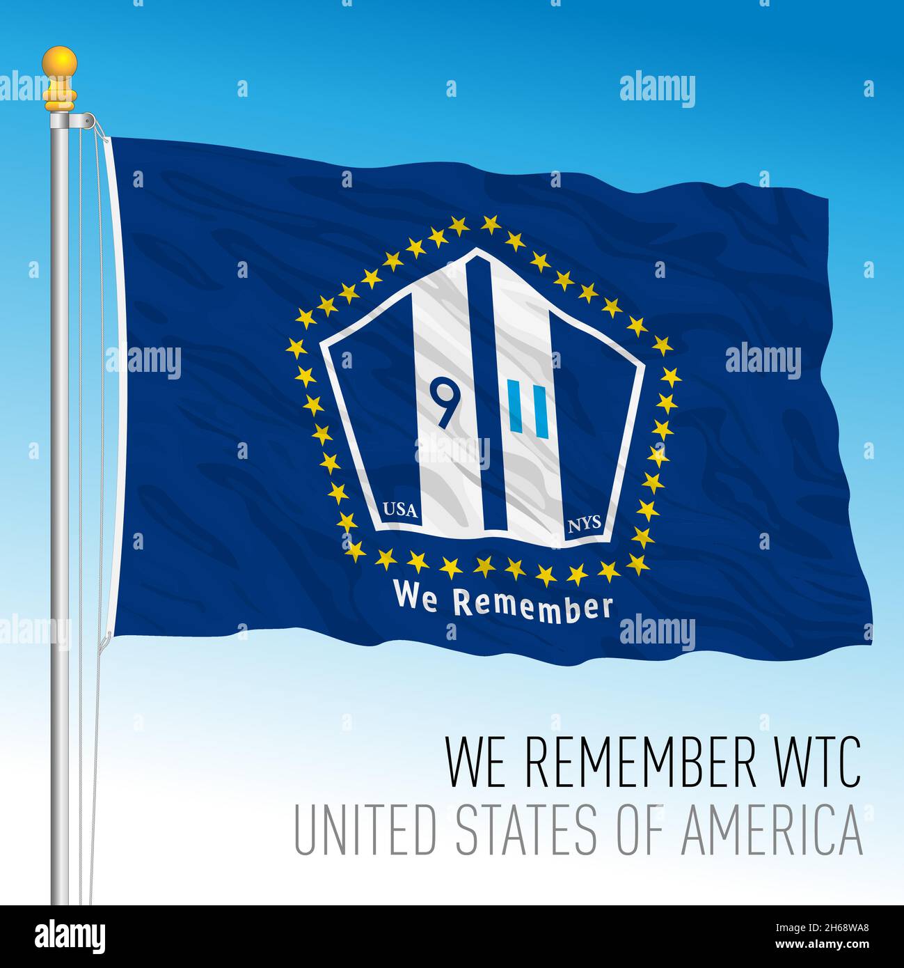 New York, Vereinigte Staaten, Wir erinnern uns Gedenkflagge für WTC, Vektordarstellung Stock Vektor