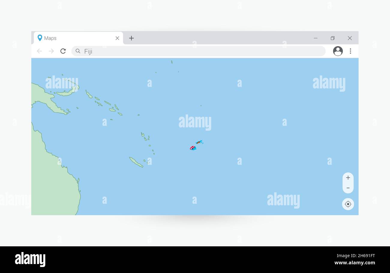 Browser-Fenster mit Karte von Fidschi, Suche Fidschi im Internet. Moderne Browserfenster-Vorlage. Stock Vektor