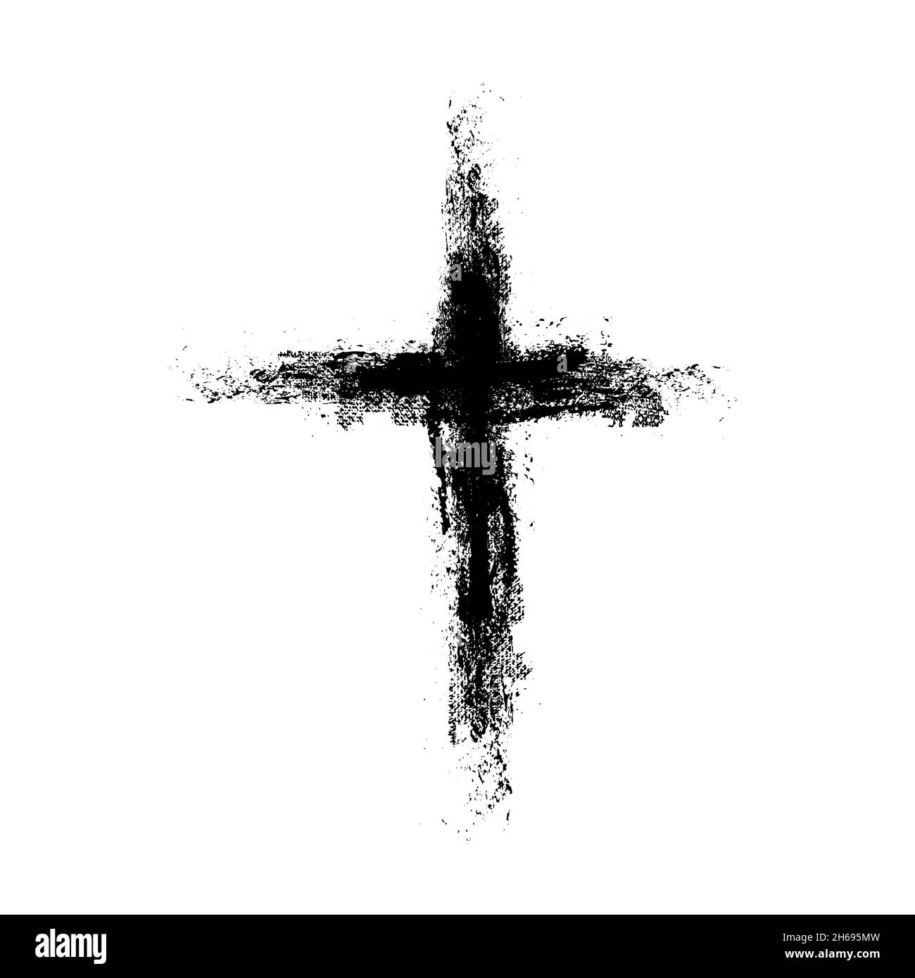 Hand schwarz grunge Kreuz Symbol gezeichnet, einfache Christian Kreuz, handbemalte Kreuz Symbol mit echten Pinsel Tinte auf weißem Hintergrund erstellt. Stock Vektor