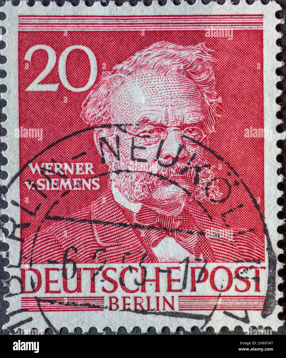 DEUTSCHLAND, Berlin - UM 1952 : eine Briefmarke aus Deutschland, Berlin zeigt Männer aus der Geschichte Berlins: Werner von Siemens Stockfoto