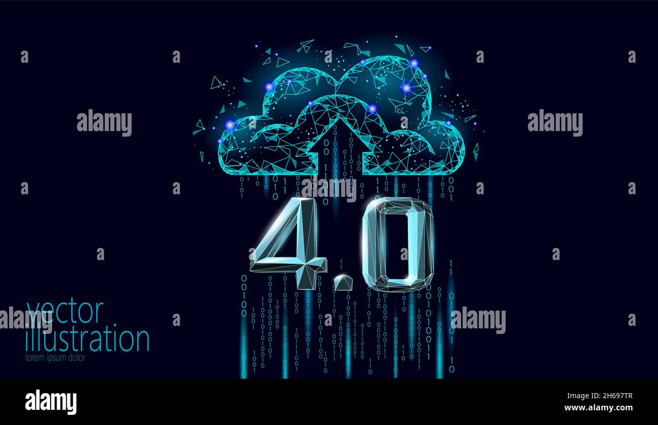 Low Poly zukünftige industrielle Revolution Konzept. Industrie 4.0 AI künstliche Cyber autonomen Prozess. Online Technology Industry Management. 3D Stock Vektor