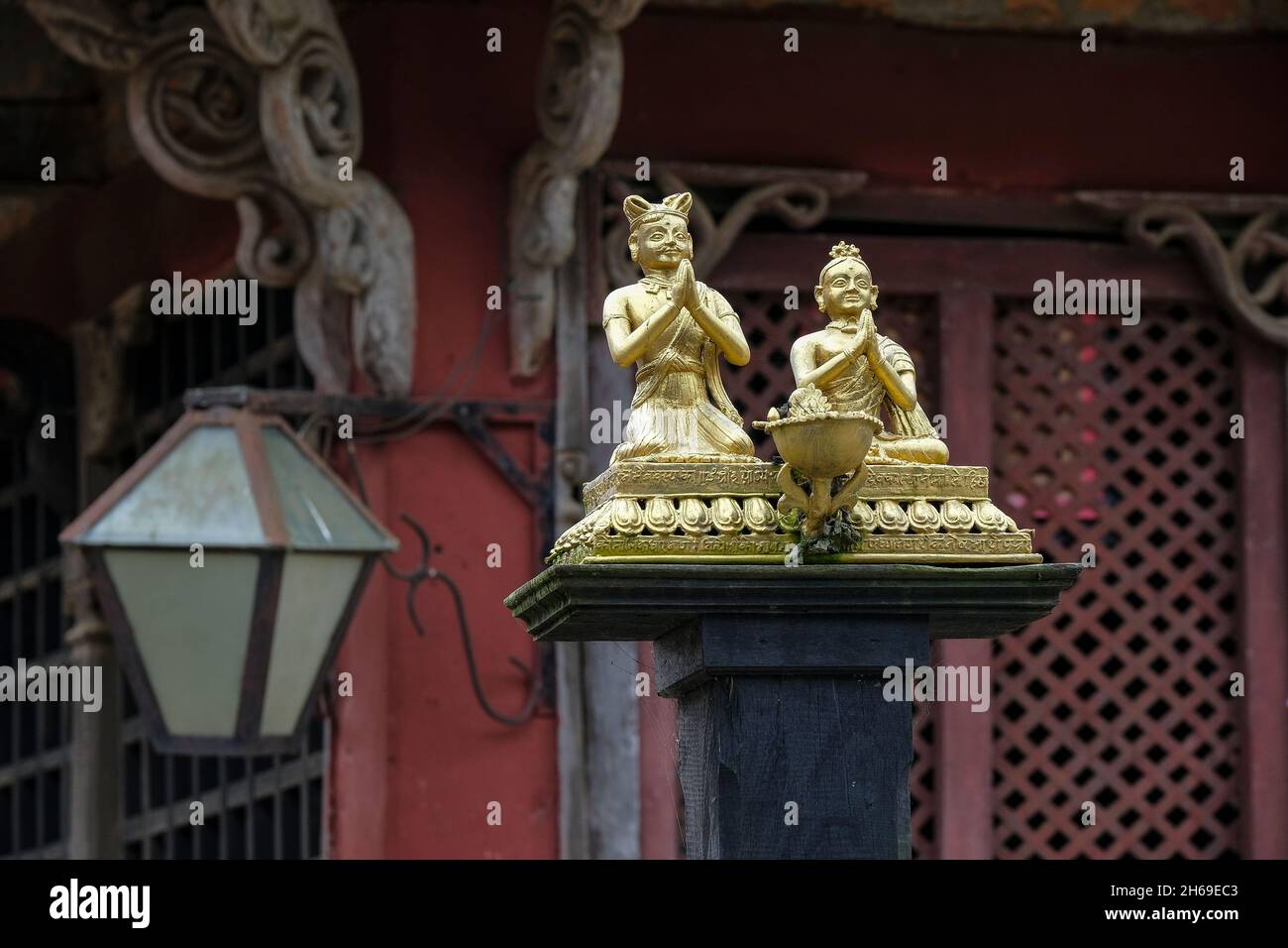 Detail eines Hindu-Tempels in Bandipur. Nepal. Stockfoto