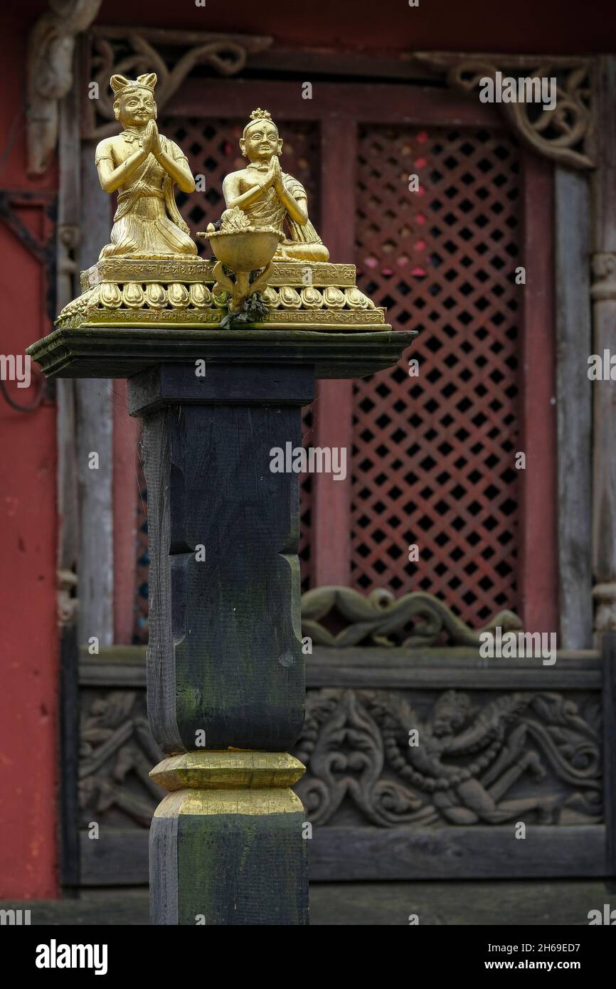 Detail eines Hindu-Tempels in Bandipur. Nepal. Stockfoto