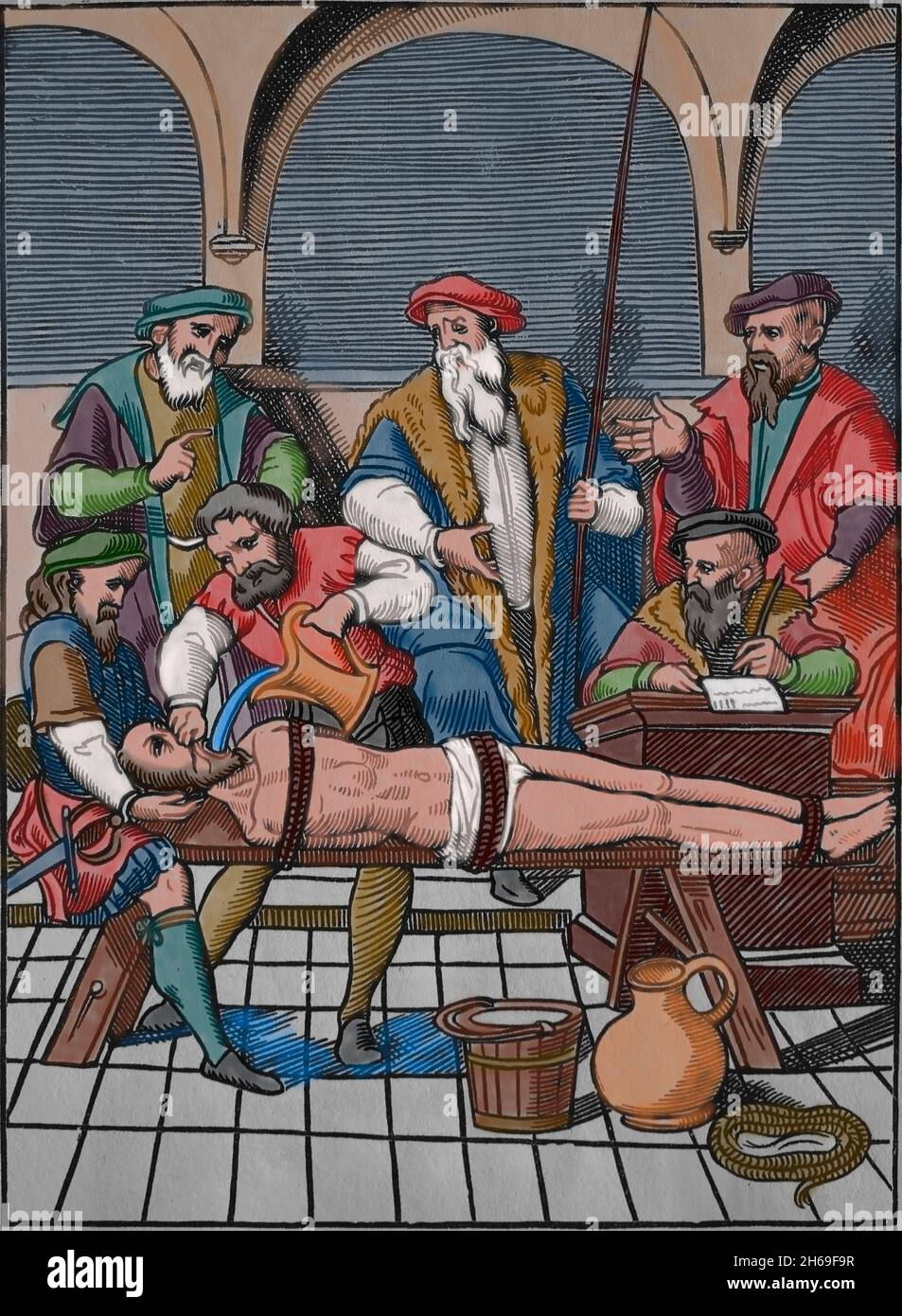 Mittelalterliche Gerechtigkeit. Strafen. Die Wasserfolter. Stockfoto