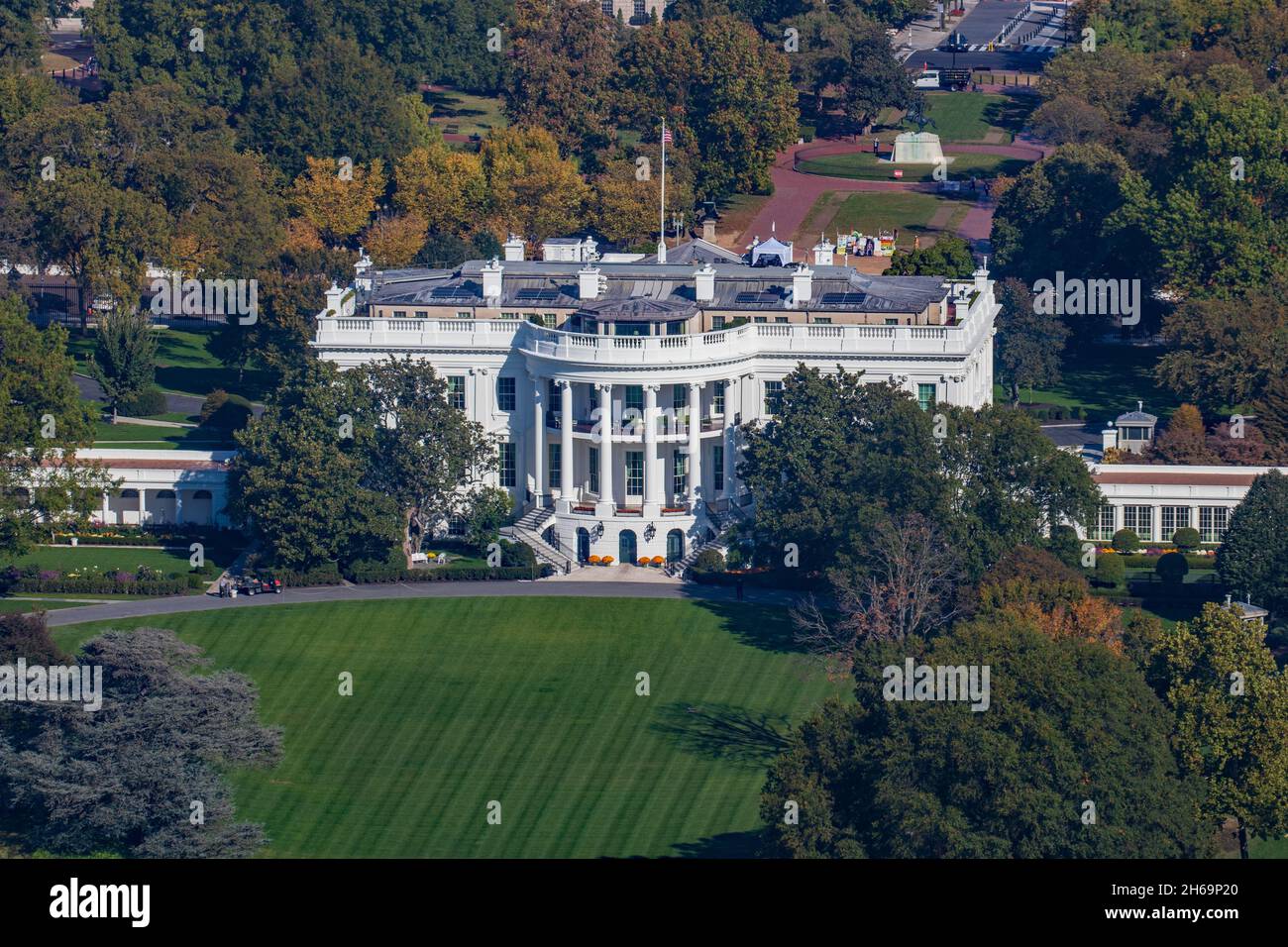 Luftaufnahme des Weißen Hauses vom Washington Monument Stockfoto