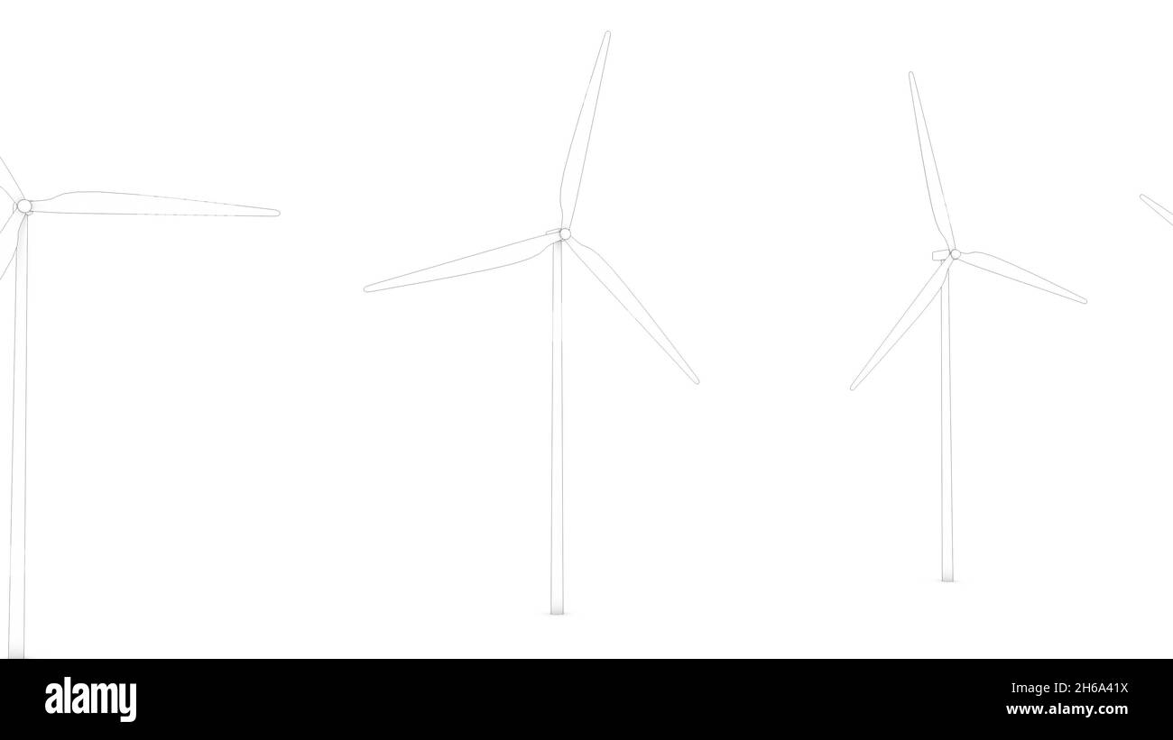 Zeichnen von Windgeneratoren im 3d-Stil Erneuerbare Energien Konzept Ökologie Umwelt 3d Render Stockfoto