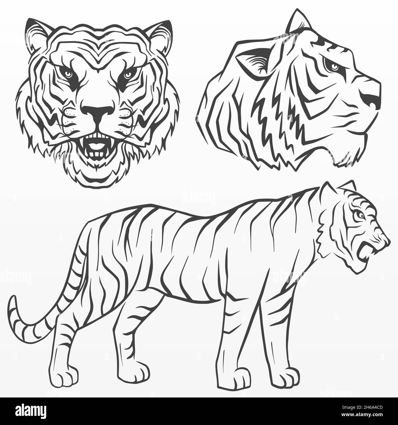 Tiger Silhouette isoliert auf weißem Hintergrund. Vektorgrafik. Chinesisches Neujahr Tierkreiszeichen. Für Banner, Karten, Plakate mit Tiger-Schild 2022 Stock Vektor