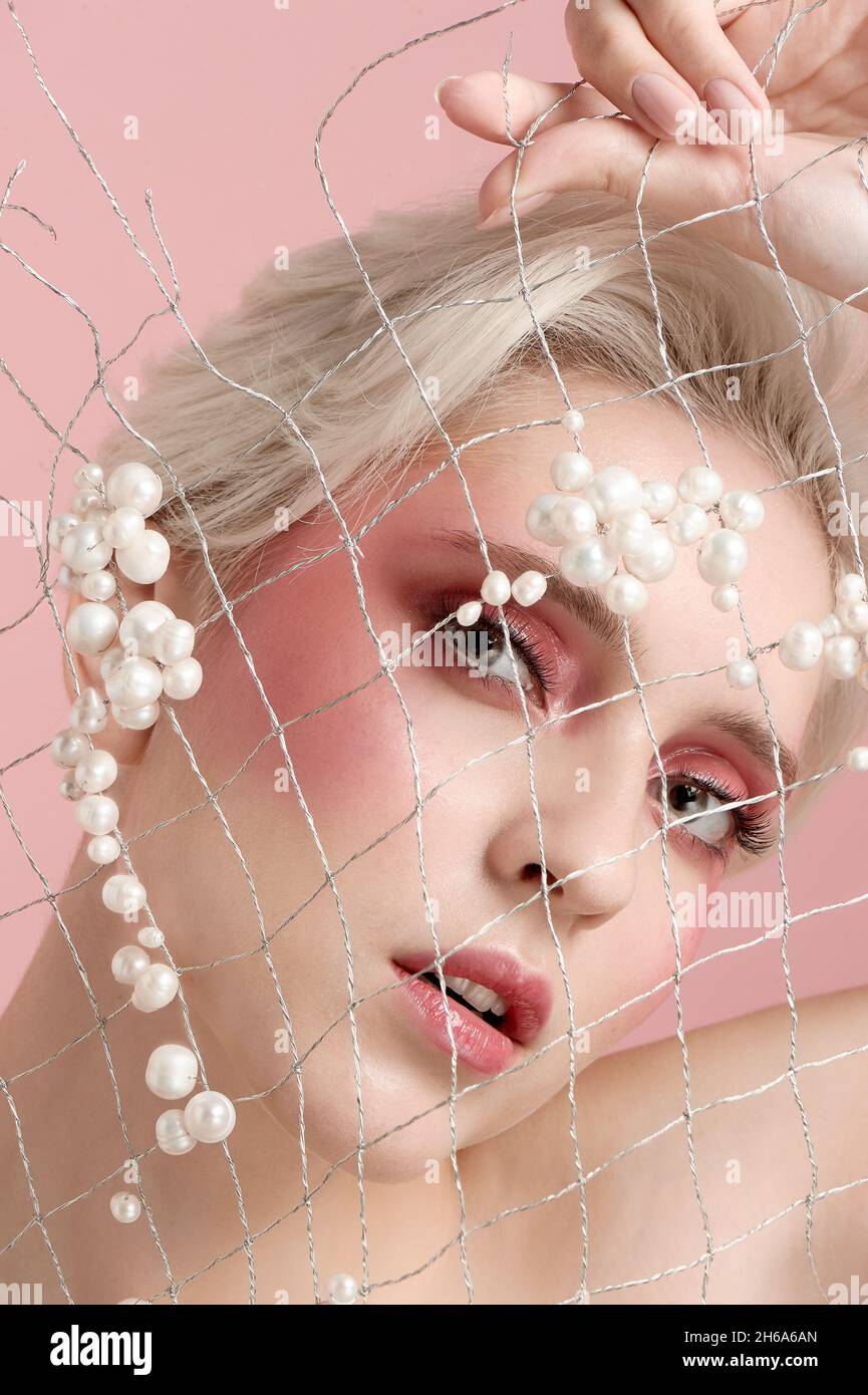 Gesicht Frau blonde Haare natürlich Make-up, klare Haut. Beauty Portret Stockfoto