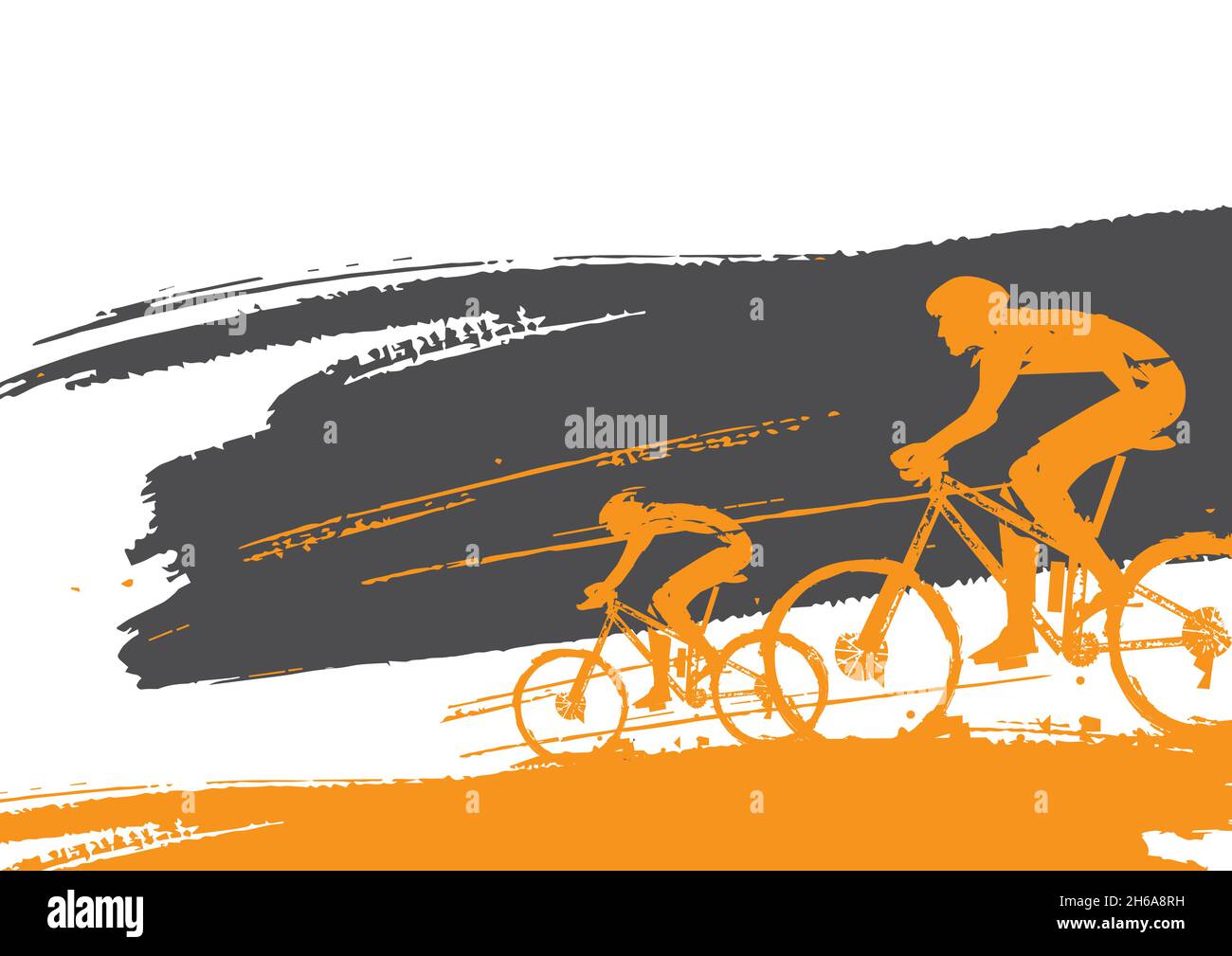 Mountainbike-Radfahrer, ausdrucksstarke Banner Hintergrund. Bunte Kulisse mit zwei Radfahrern auf Pinselstrich. Banner-Vorlage. Vektor verfügbar. Stock Vektor