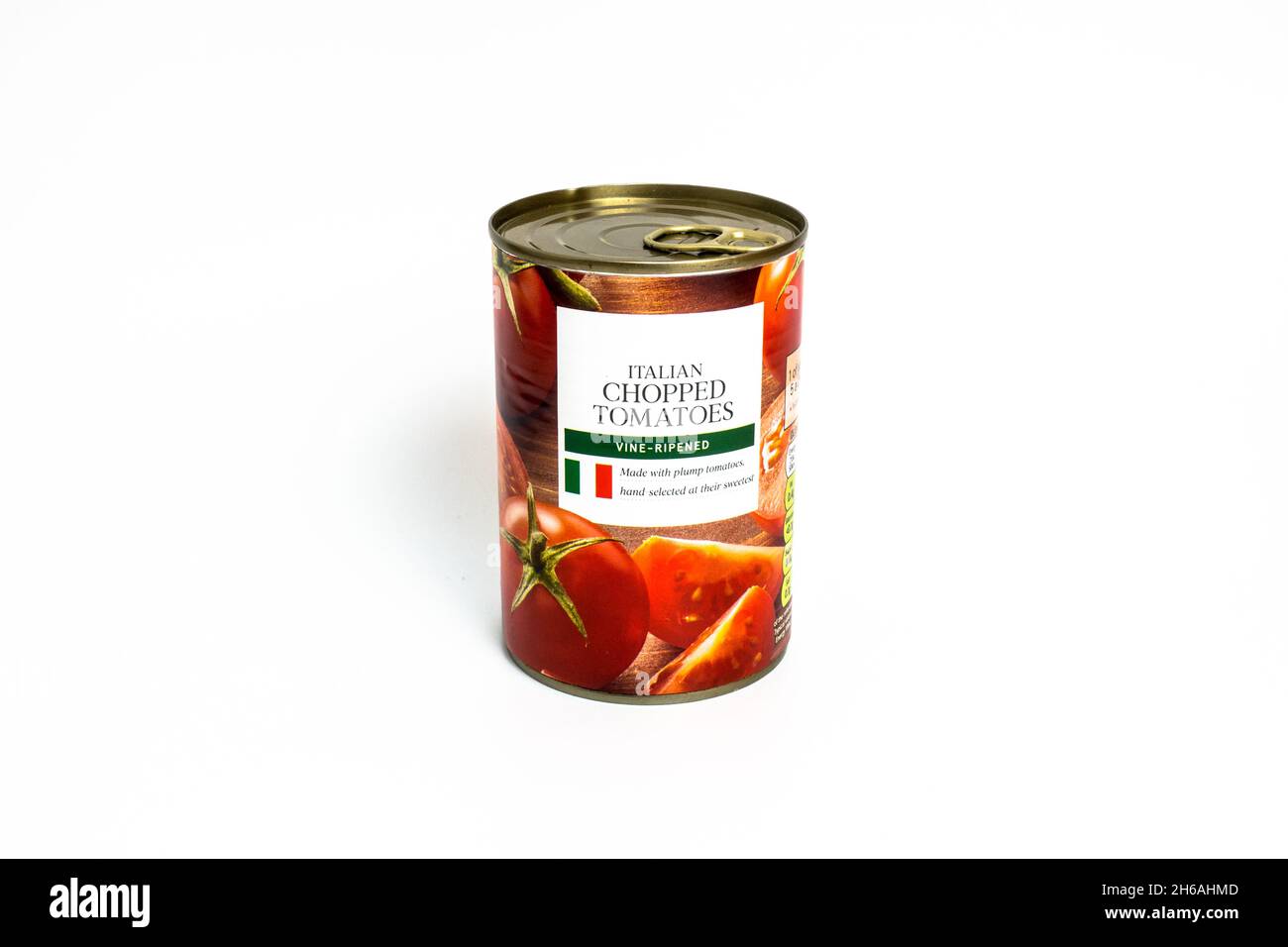Tomaten aus der Dose isoliert auf weißem Hintergrund Stockfoto