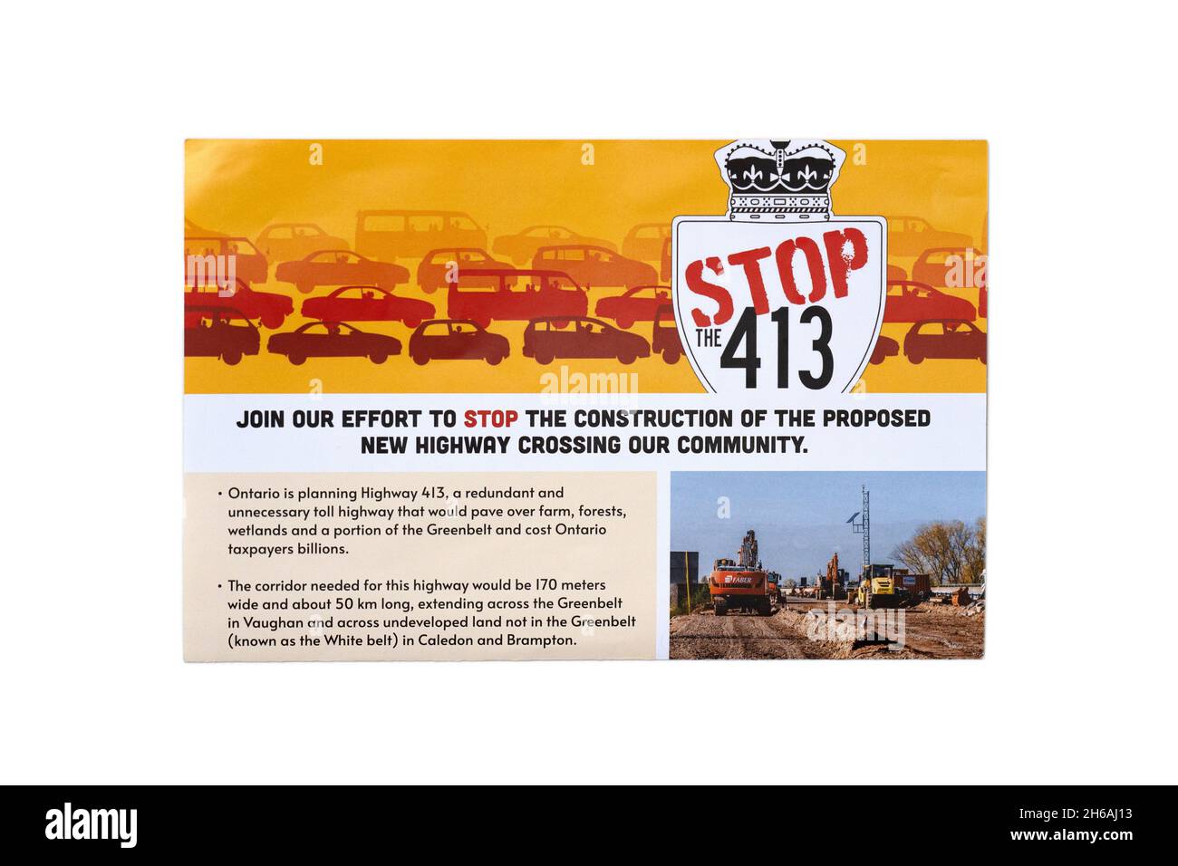 Stop 413 Flyer, Ontario's Proposed GTA West Highway, Hwy 413 Stockfoto