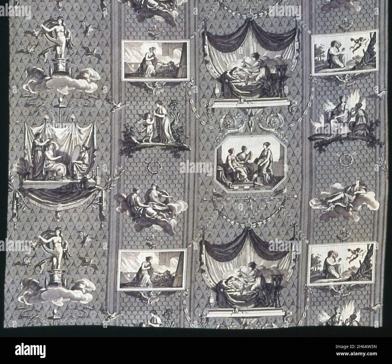 L'Historie de Psyche (die Geschichte von Psyche) (Möbelstoff), Frankreich, c. 1810. Entworfen von Jean Baptiste Huet nach Pierre-Paul Prud'Hon, hergestellt von der Manufaktur Oberkampf. Stockfoto