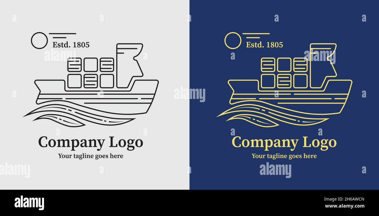 Vintage Line Art Vektor-Logo des Schiffes, geeignet für Reederei-Logo Stock Vektor
