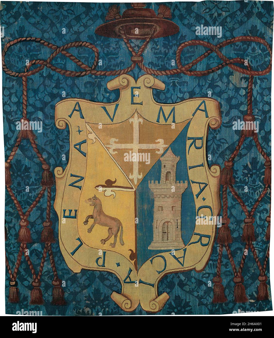 Armorial mit einem nicht identifizierten Wappen, Flandern, c. 1550. 'Ave Maria Gracia Plena' - Gegrüßet Maria voller Gnade. Stockfoto