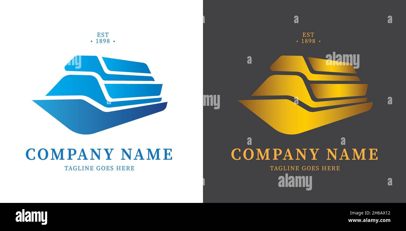Modernes und elegantes Logo des Kreuzfahrtschiffs. Geeignet für Logo-Design in der Reise- und Schifffahrt-Industrie. Stock Vektor