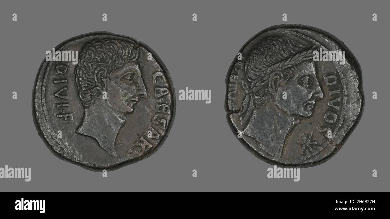 Münze mit Julius Caesar, um 38 v. Chr. Stockfoto