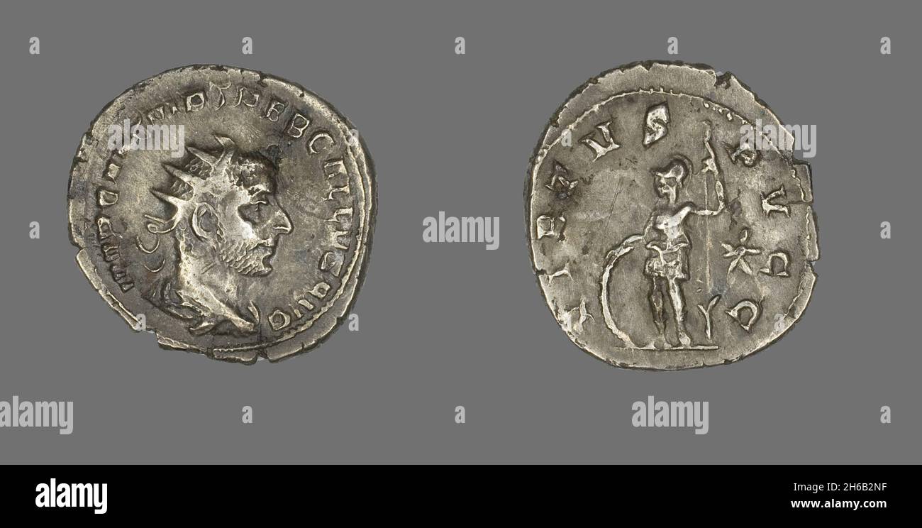 Antoninianus (Münze) mit Kaiser Trebonianus Gallus, um 252. Stockfoto