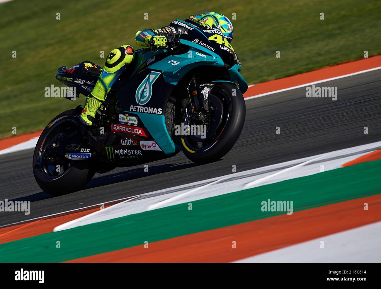 Valencia, Spanien. November 2021. Valentino Rossi von Petronas Yamaha SRT tritt beim MotoGP Valencia Grand Prix Valencia, Spanien, am 14. November 2021 an. Quelle: Str/Xinhua/Alamy Live News Stockfoto
