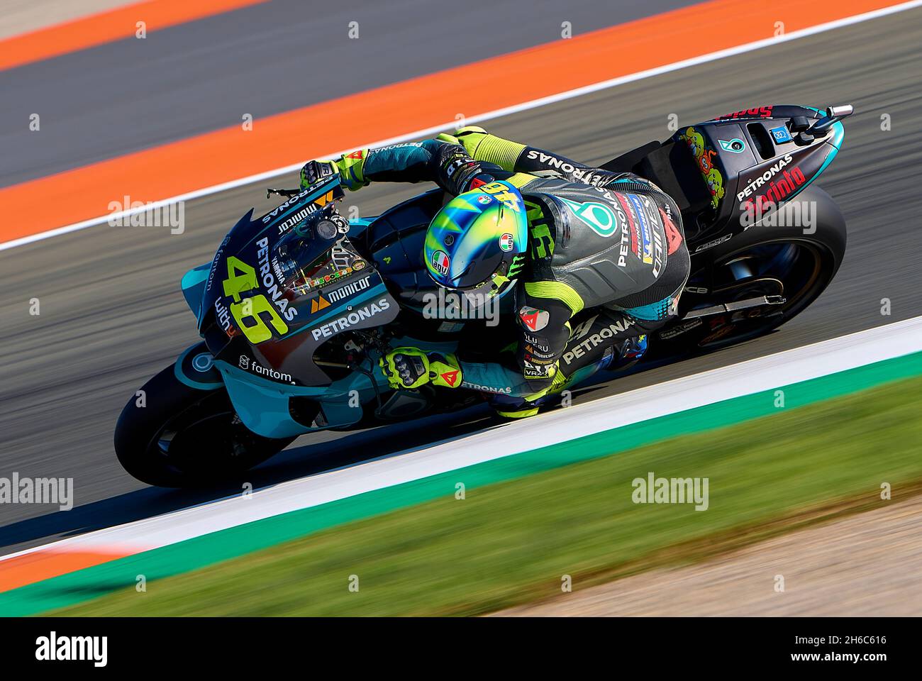 Valencia, Spanien. November 2021. Valentino Rossi von Petronas Yamaha SRT tritt beim MotoGP Valencia Grand Prix Valencia, Spanien, am 14. November 2021 an. Quelle: Str/Xinhua/Alamy Live News Stockfoto