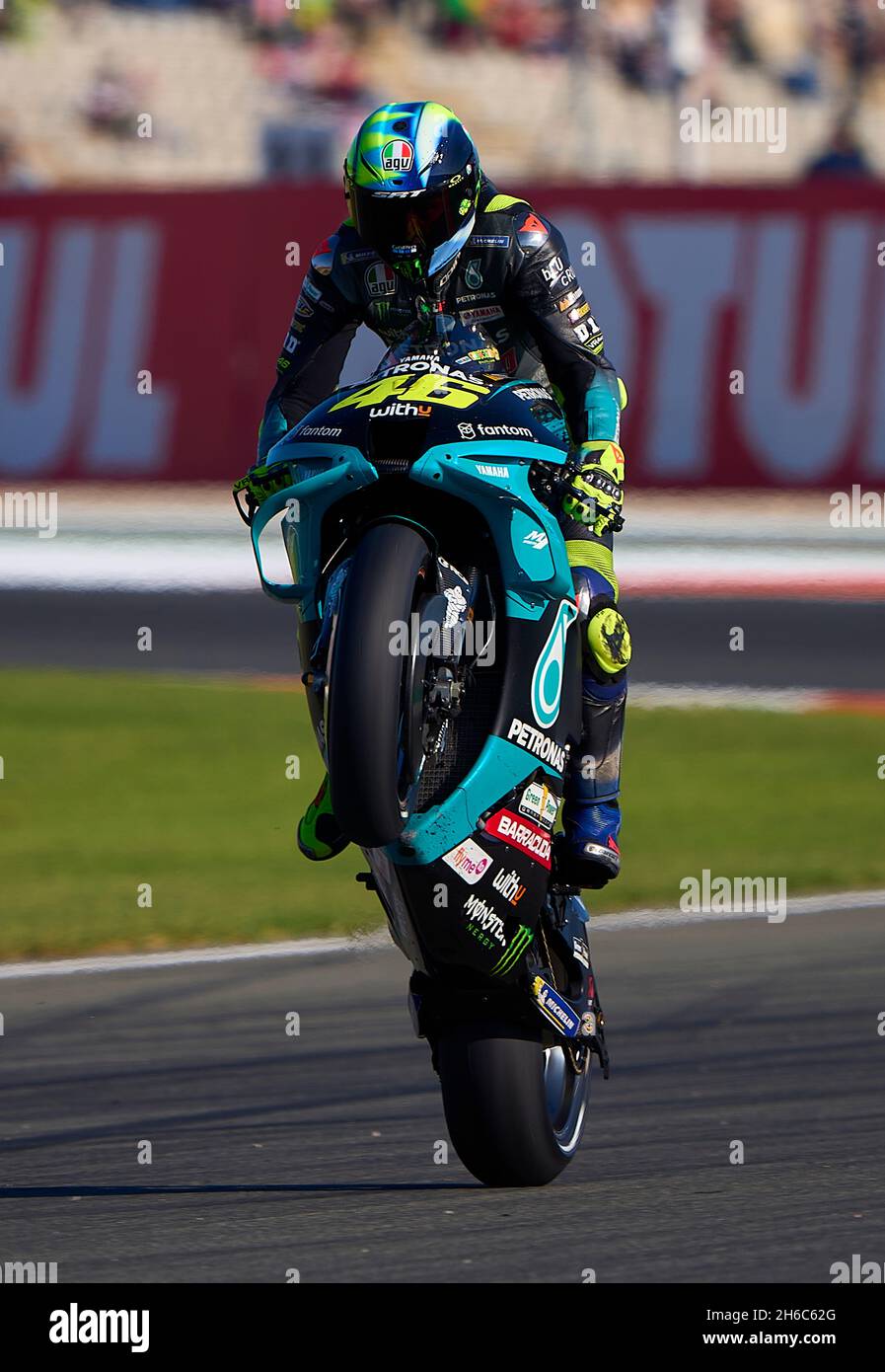 Valencia, Spanien. November 2021. Valentino Rossi von Petronas Yamaha SRT tritt beim MotoGP Valencia Grand Prix Valencia, Spanien, am 14. November 2021 an. Quelle: Str/Xinhua/Alamy Live News Stockfoto