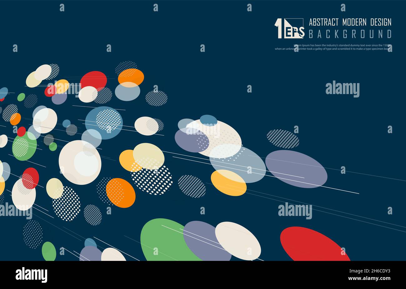 Abstrakte Kreise Bunte Kritzeleien Stil geometrische Schablone Cover. Überlappendes Design mit Halbtonhintergrund. Illustrationsvektor Stock Vektor