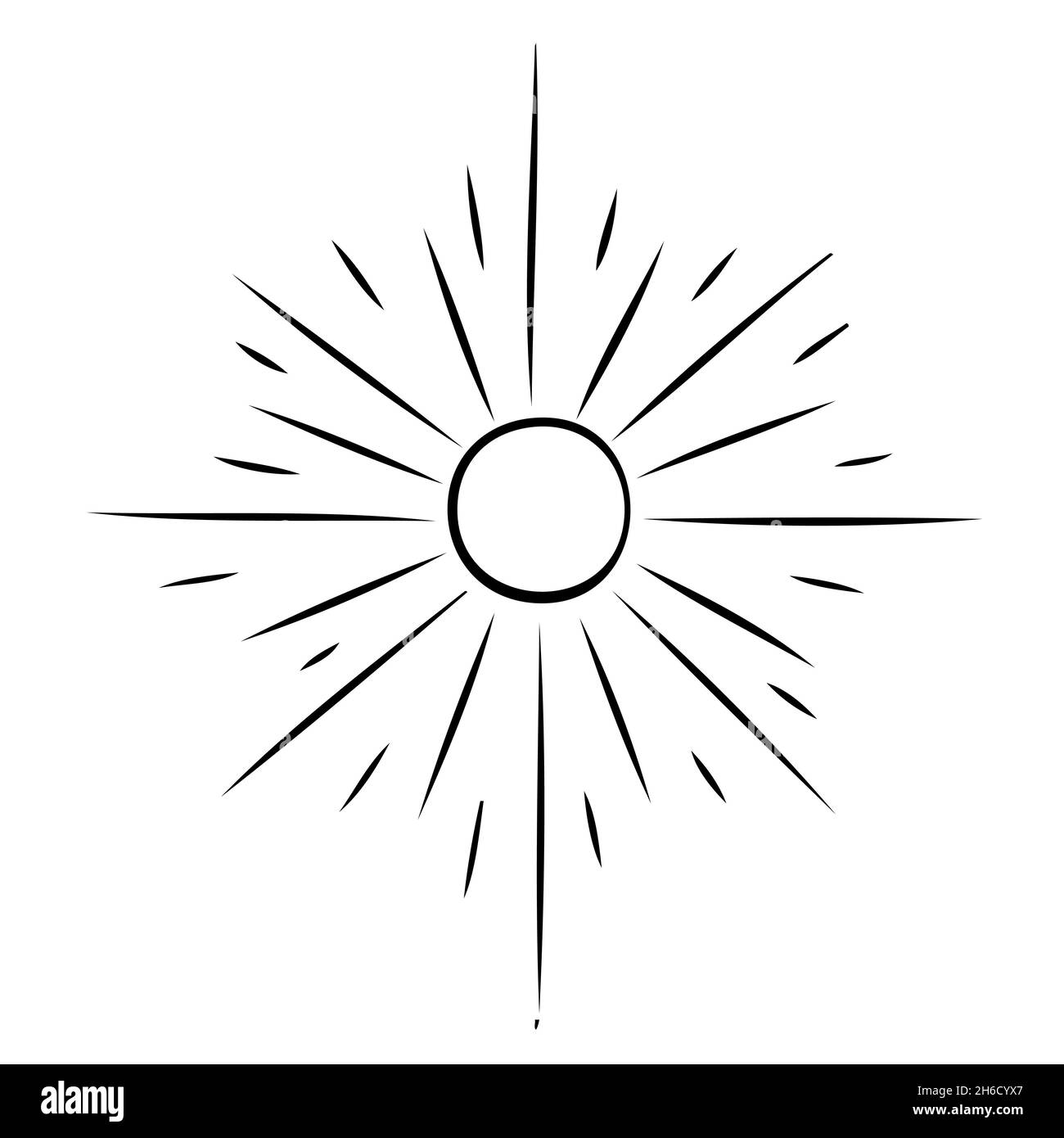 Esoterische Symbole der Sonne. Himmelszeichen. Vektorgrafik in handgezeichneter Form Stock Vektor