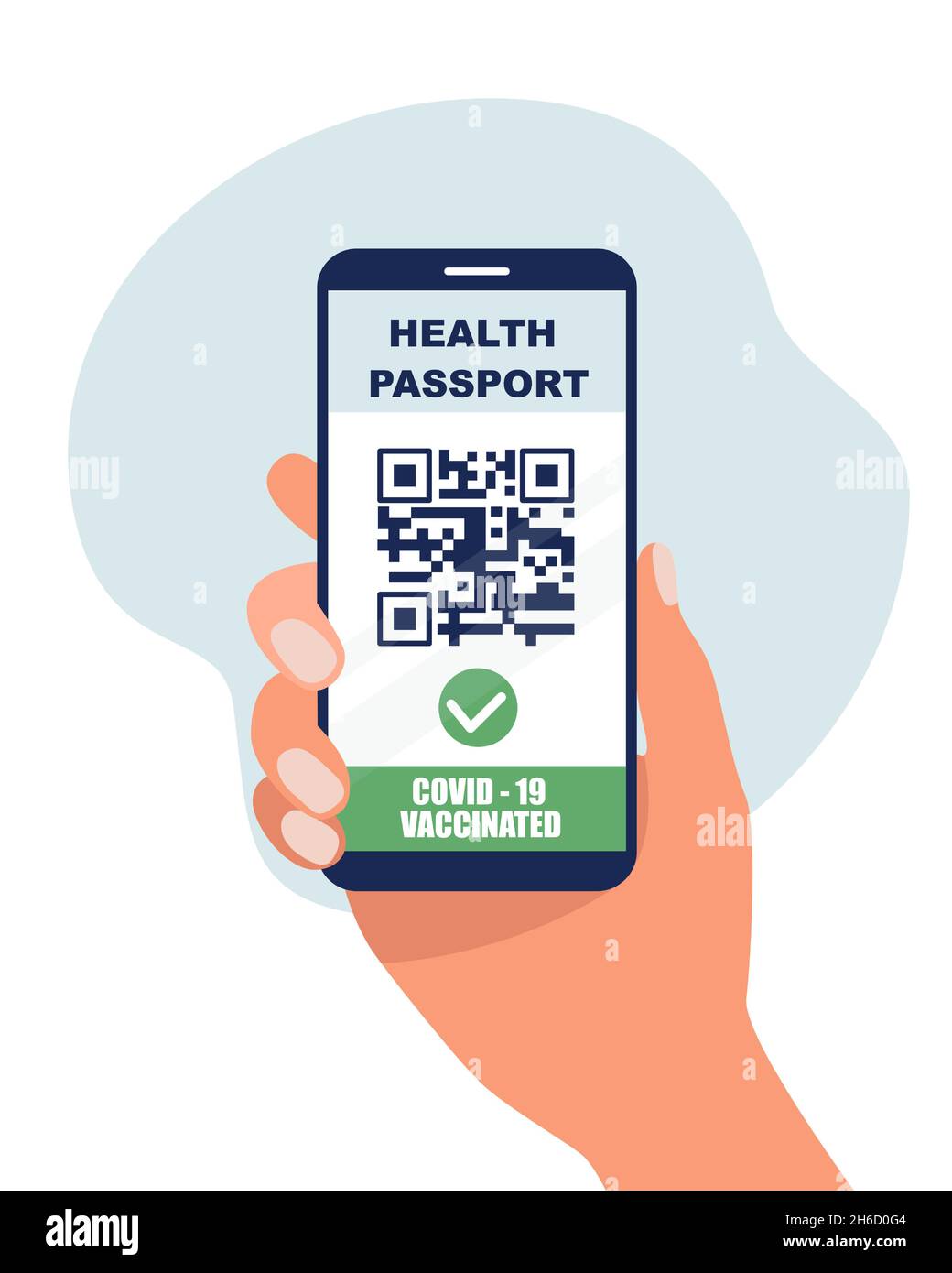 Impfpass. Coronavirus Immune Passport QR-Code-Symbol. Smartphone mit Immungesundheitsausweis für covid-19. Pass-Immunität für zeitverlangendes Reisen. Stock Vektor