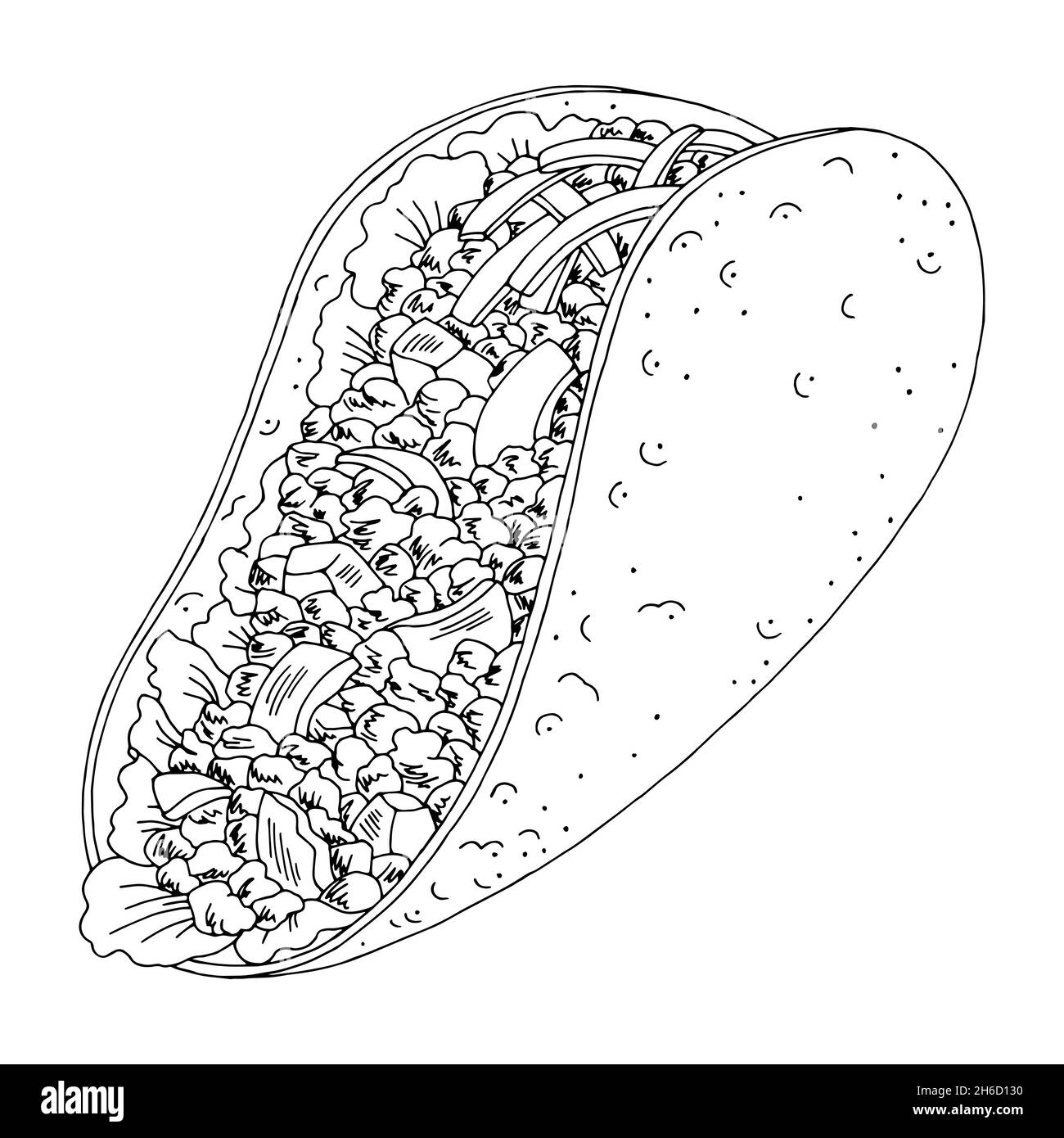 Tacos Grafik schwarz weiß isoliert Skizze Illustration Vektor Stock Vektor