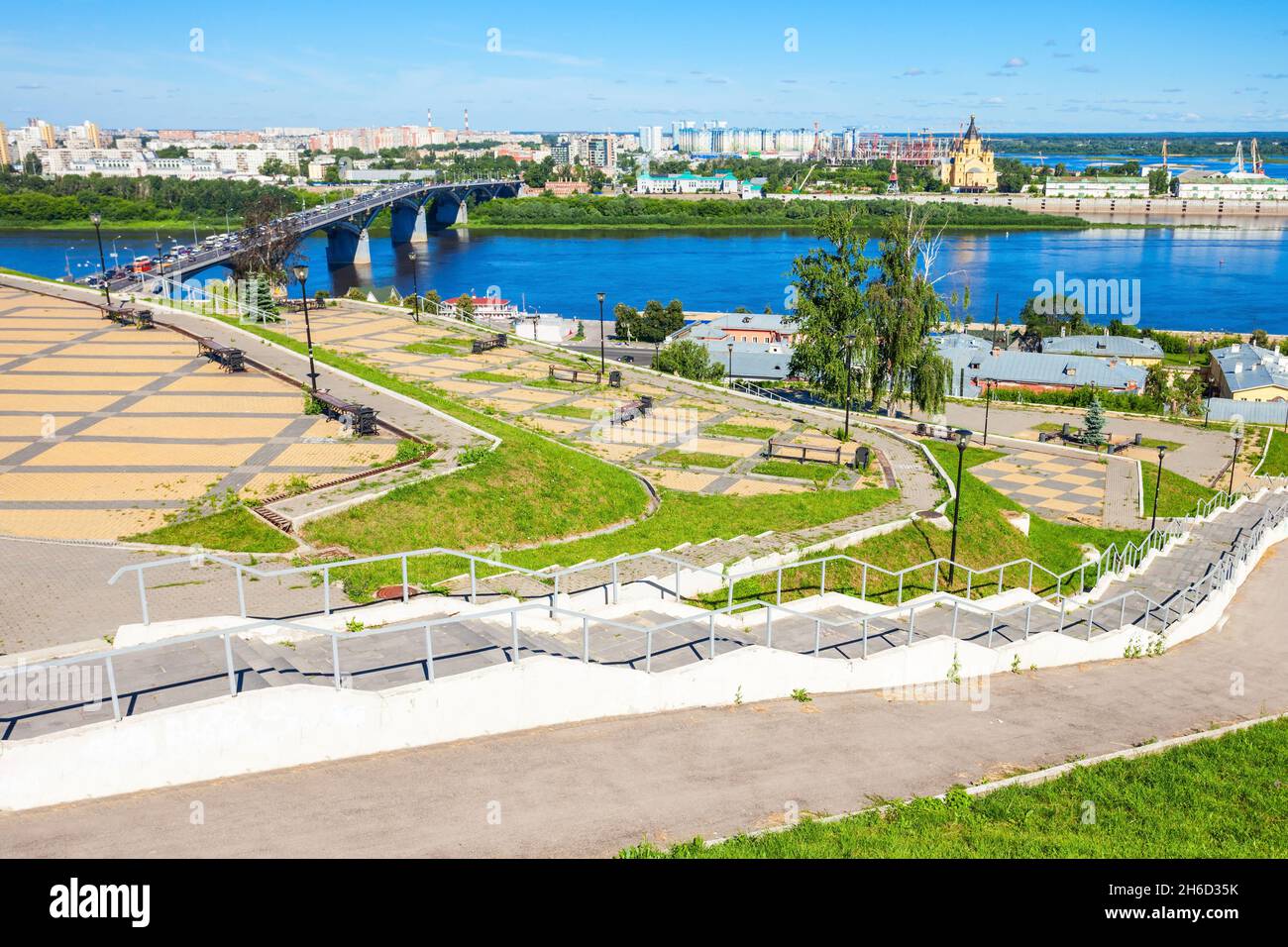 Fedorovsky Damm Antenne Panoramaaussicht in Nischni Nowgorod. Nischni Nowgorod ist die fünftgrößte Stadt in Russland und dem Zentrum von Nischni Nowgorod Stockfoto