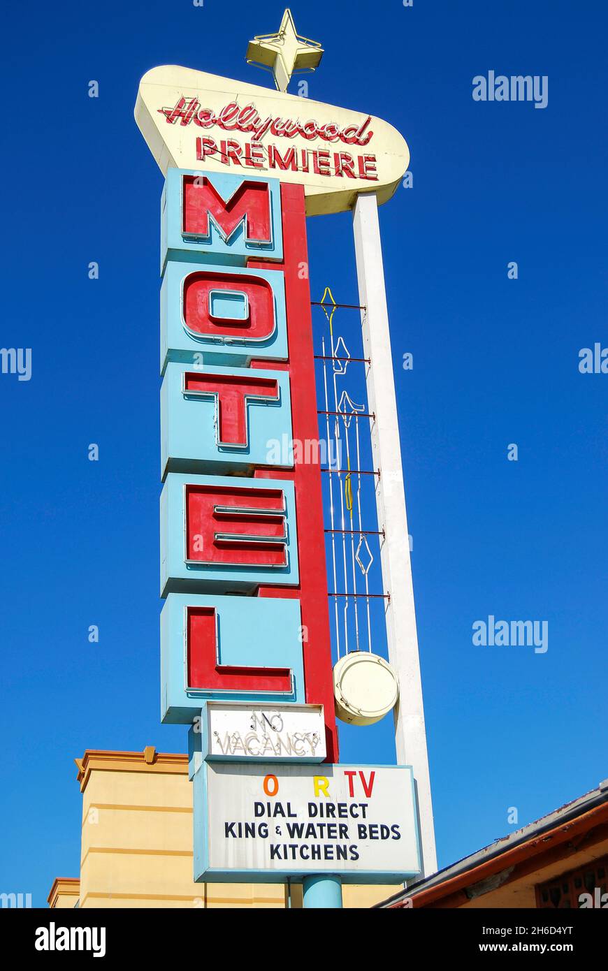 Hollywood Premiere 1950 Motel Schild, Hollywood Boulevard, Hollywood, Los Angeles, Kalifornien, Vereinigte Staaten von Amerika Stockfoto
