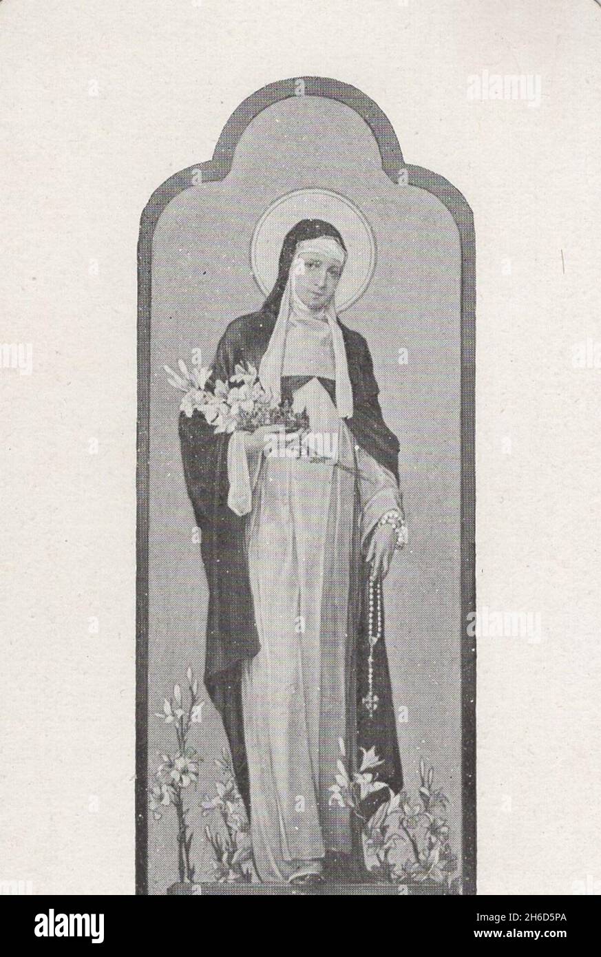 Antike monochrome heilige Karte Margarete von Ungarn ( heilige) mit Blumen.1900s Additional-Rights-Clearences-not available Stockfoto