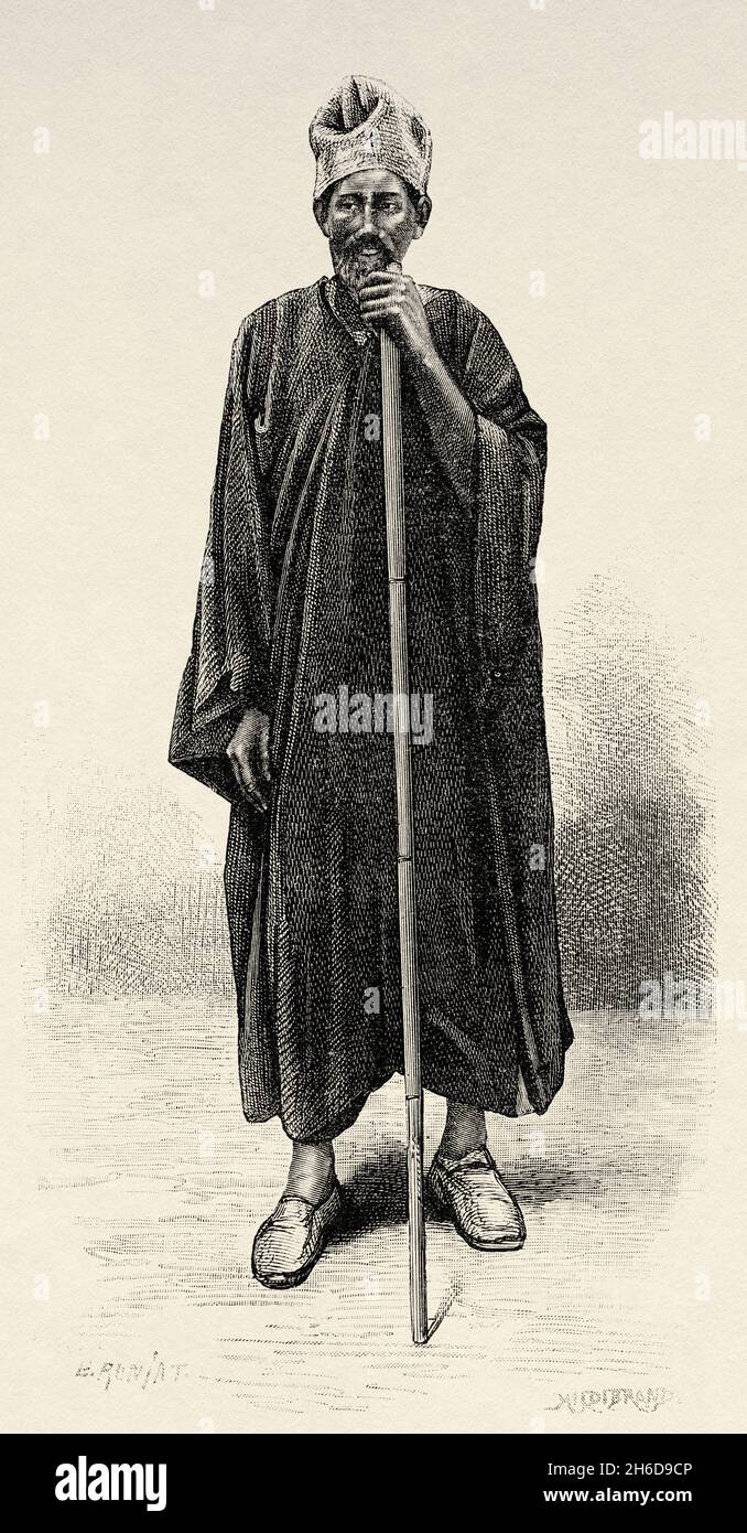 Dandoum-Chef. Guinea-Bissau Afrika. Alte gravierte Illustration aus dem 19. Jahrhundert, Reise durch Senegambia und Portugiesisch-Guinea von Kapitän Henri Brossard-Faidherbe (1855-1893) aus Le Tour du Monde 1889 Stockfoto