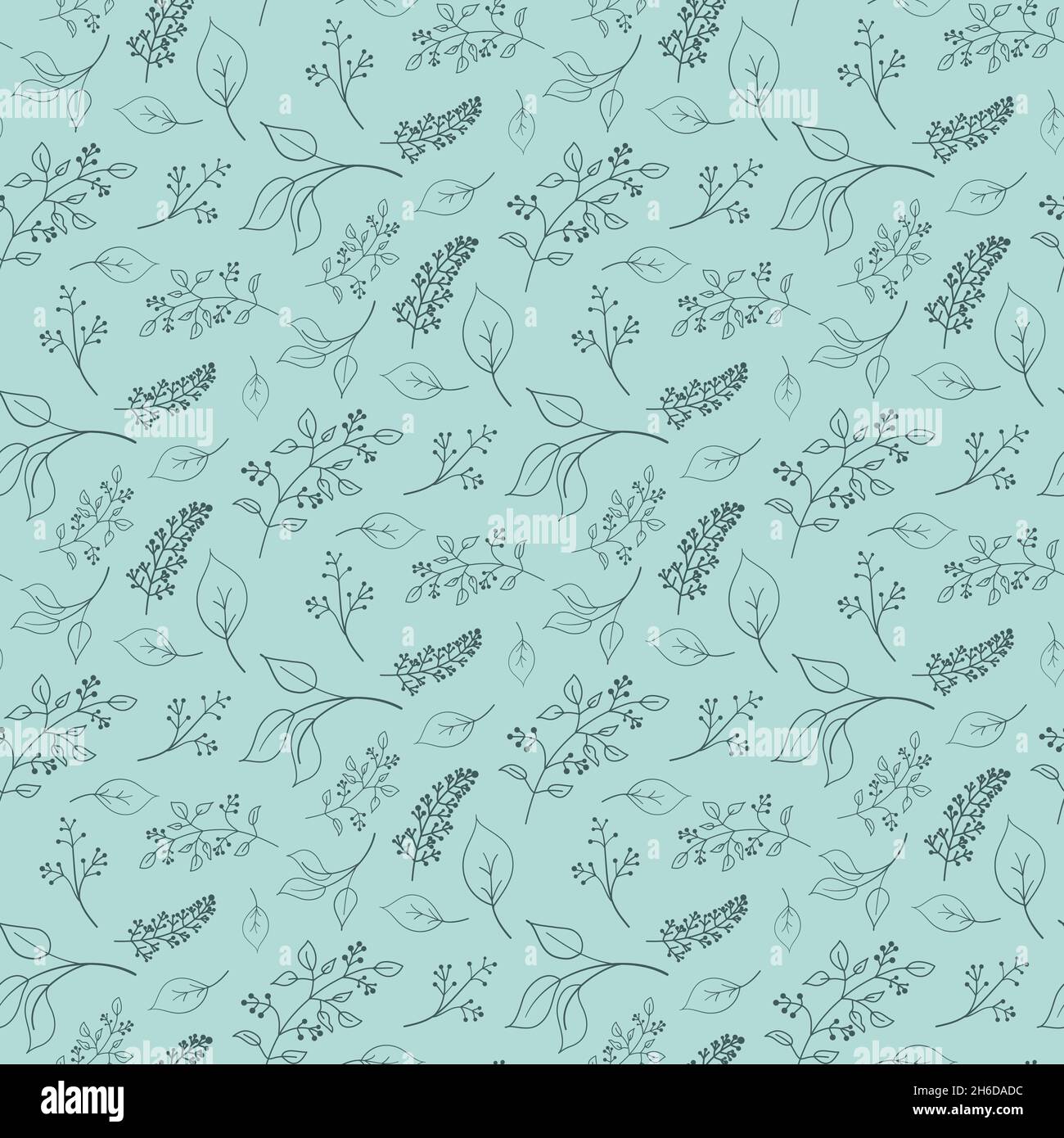 Nahtloses Muster handgezeichneter Zweig mit Blatt und Beere auf hellgrünem Hintergrund, Tapete Verpackung Textil Design Vektor Illustration Stock Vektor