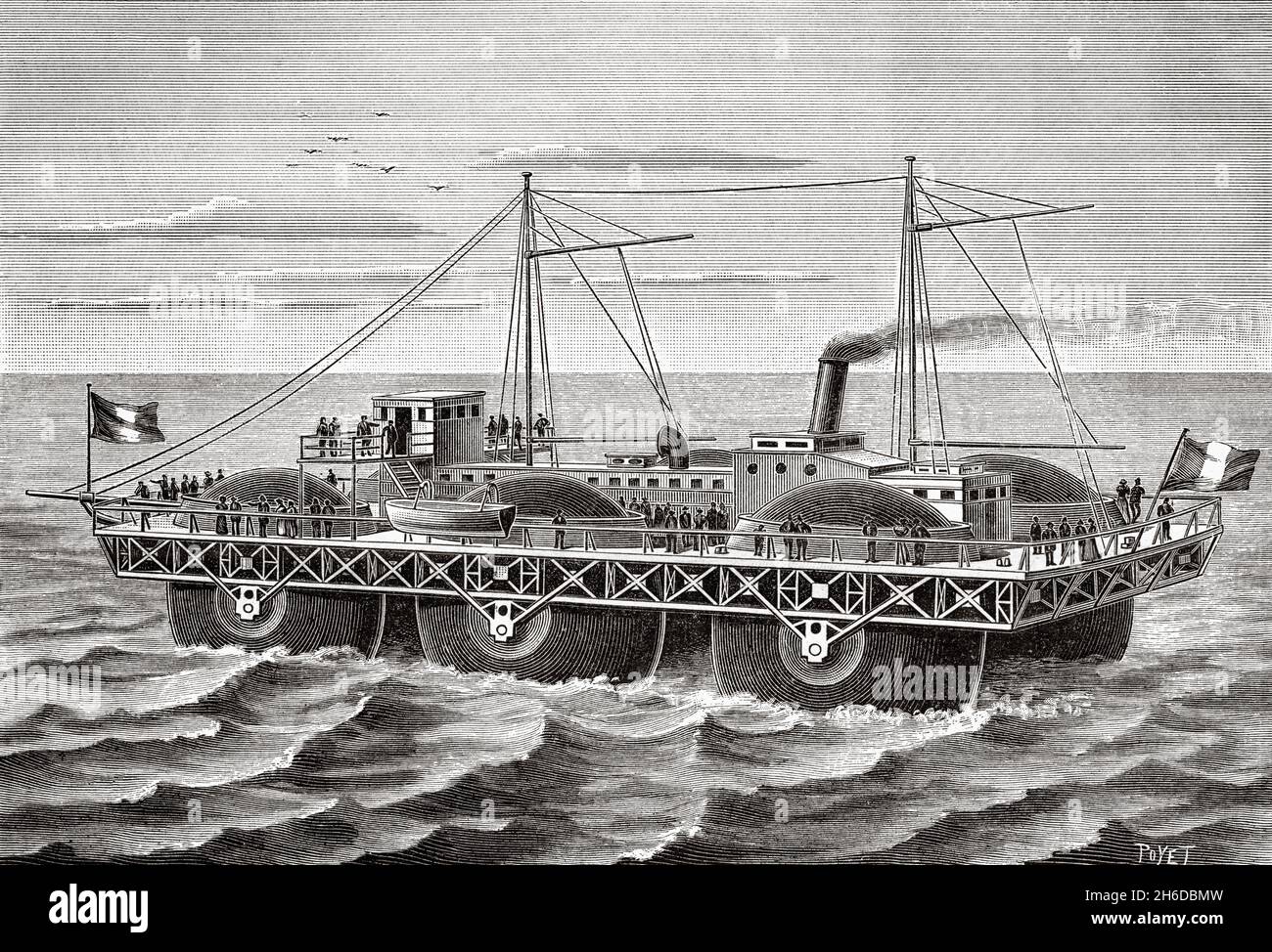 Das fahrbare Versuchsboot, Frankreich. Europa. Alte, gravierte Illustration aus dem 19. Jahrhundert von La Nature 1897 Stockfoto