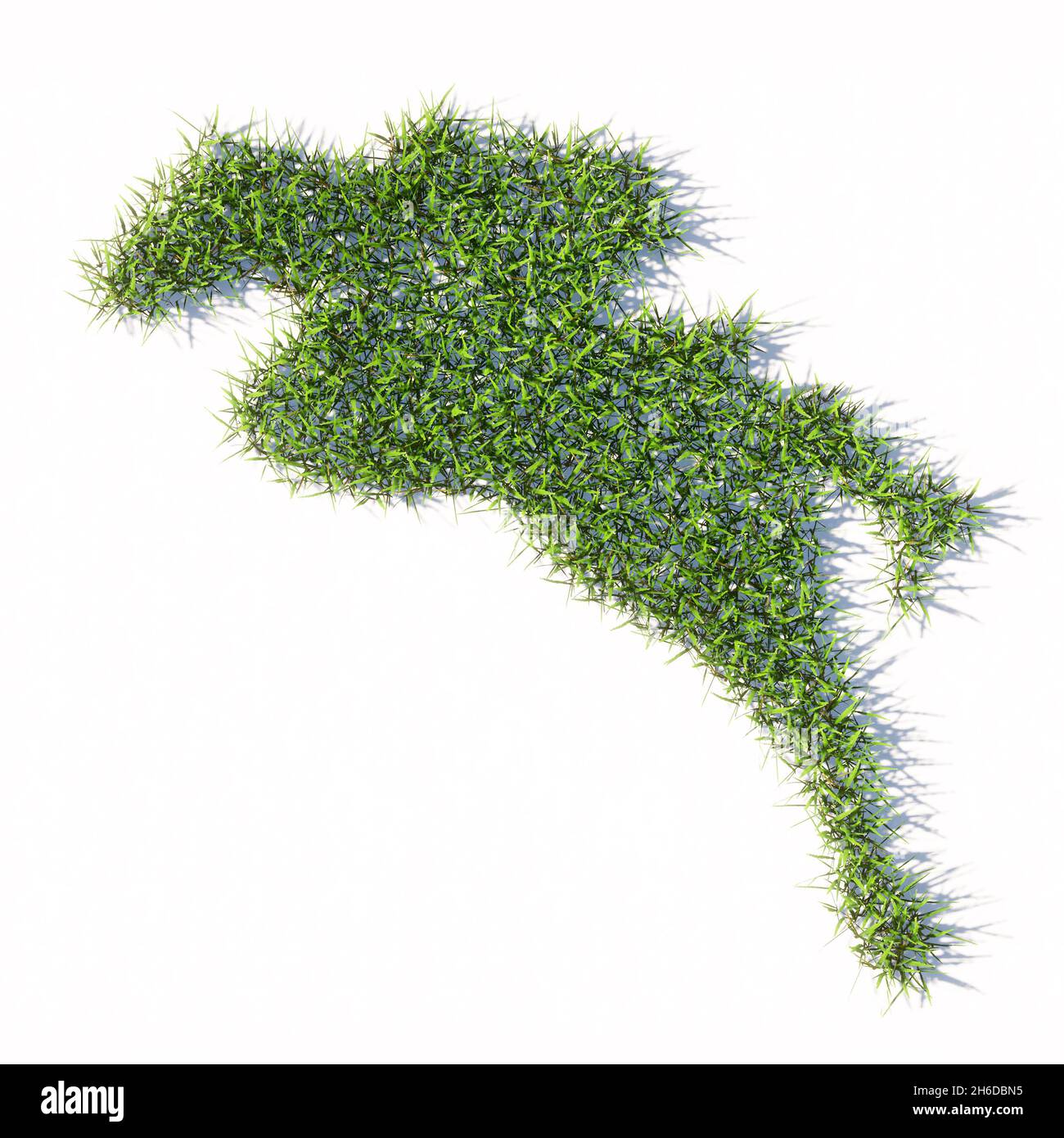 Konzept oder konzeptuelle grüne Sommer Rasen Gras Symbol Form isoliert weißen Hintergrund, Zeichen eines Pferdes Reiter. 3d-Illustration Metapher für Sport Stockfoto