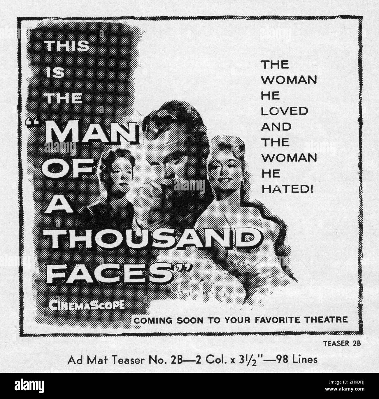 JAMES CAGNEY als Lon Chaney DOROTHY MALONE und JANE GREER in MAN OF A THOUSAND FACES 1957 Regisseur JOSEPH PEVNEY Story Ralph Wheelwright Musik Frank Skinner bilden die Künstler Jack Kevan und Bud Westmore Universal International Pictures (UI) Stockfoto