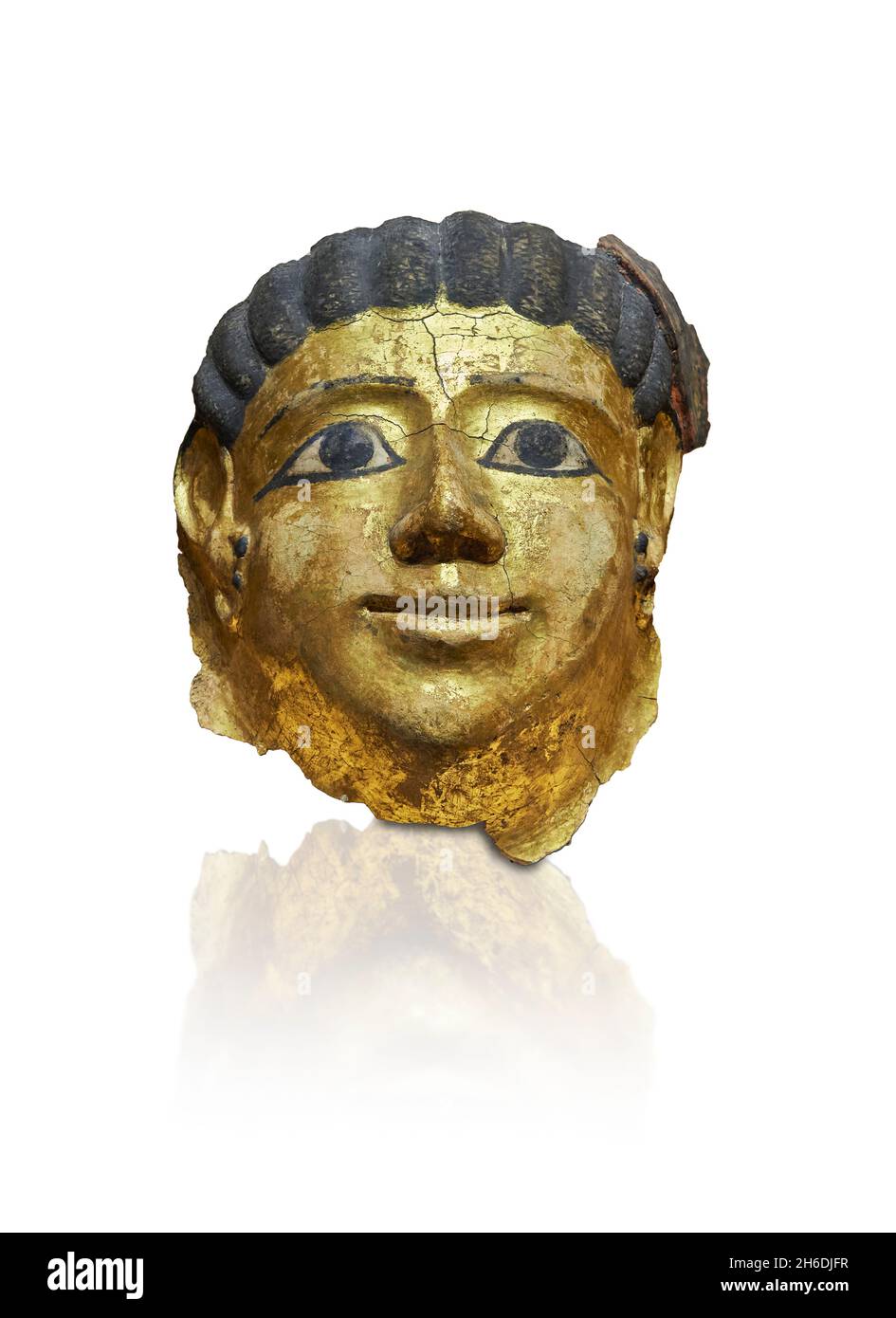 Römisch-ägyptische vergoldete Grabmaske, 0 - 199 n. Chr. Louvre Museum. Mama im Porträt. Denon Zimmer 183. Stockfoto